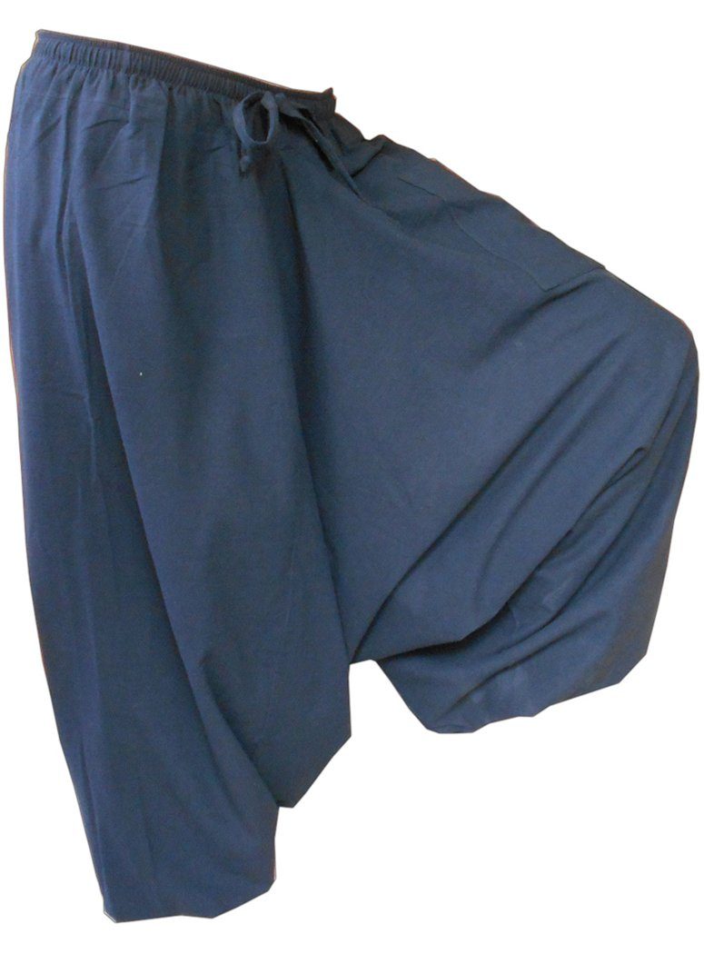 PANASIAM Relaxhose Aladinhose grob 100% aus Damen Baumwolle Freizeithose gewebt Blau Lini Ton bequeme für Pluderhose Haremshose Pumphose