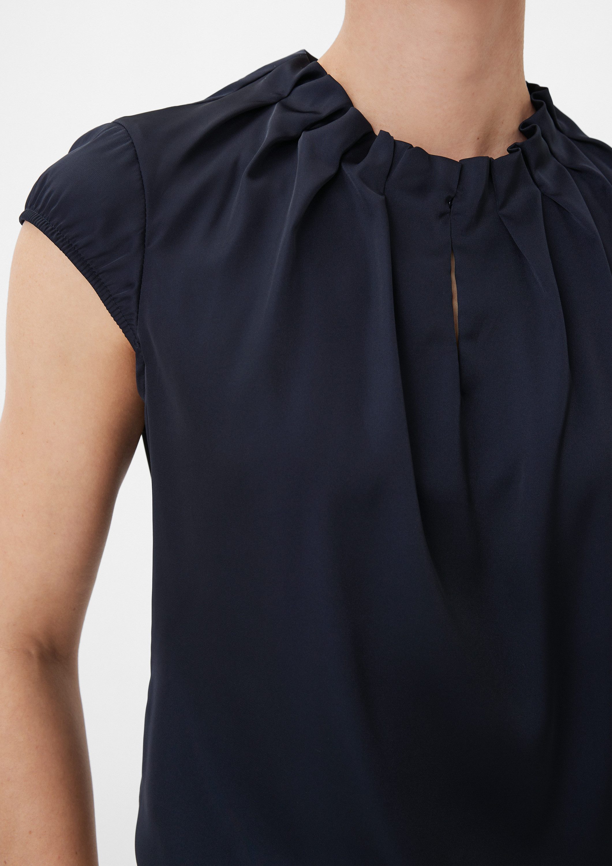 comma Kurzarmbluse Bluse Satinbluse mit Raffung