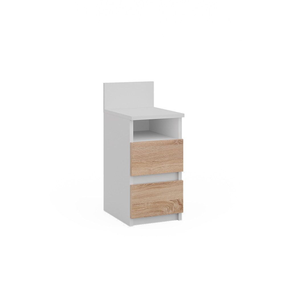 Vicco Nachtschrank Monty, Weiß/Sonoma, 25 x 59.1 cm mit 2 Schubladen
