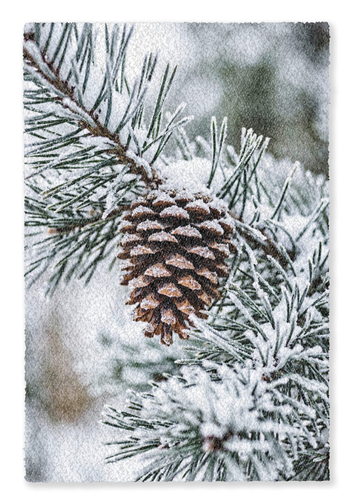 OnlyWow Teppich Tannenzapfen - Zweig - Schnee - Winter - Atmosphärisch, Rechteckig, Schlafzimmer, Vorleger, Kurzflor, Carpet 80x120 cm