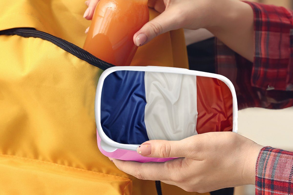 rosa MuchoWow Kunststoff, der Frankreich, Kinder, (2-tlg), Nahaufnahme Brotdose Kunststoff für Mädchen, Erwachsene, Lunchbox Brotbox Flagge Snackbox, von