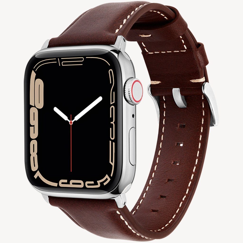 wiiuka Smartwatch-Armband tiime Armband aus Leder für die Apple Watch Serie 1-8, SE, Ultra, Handgefertigt - Deutsches Leder, Premium Qualität