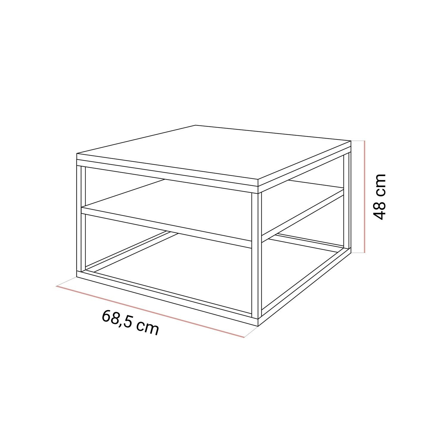 Lookway Couchtisch NOVA HOCHGLANZ mit Ablage weißem Gestell (1 Tisch), 68,5x68,5x48 cm – Bild 4 von 4