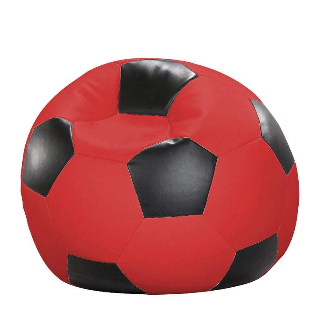 Giantore Sitzsack Sitzkissen, Fußball- aus Kunstleder Ø 90 cm, für Fußballfans Rot/Schwarz