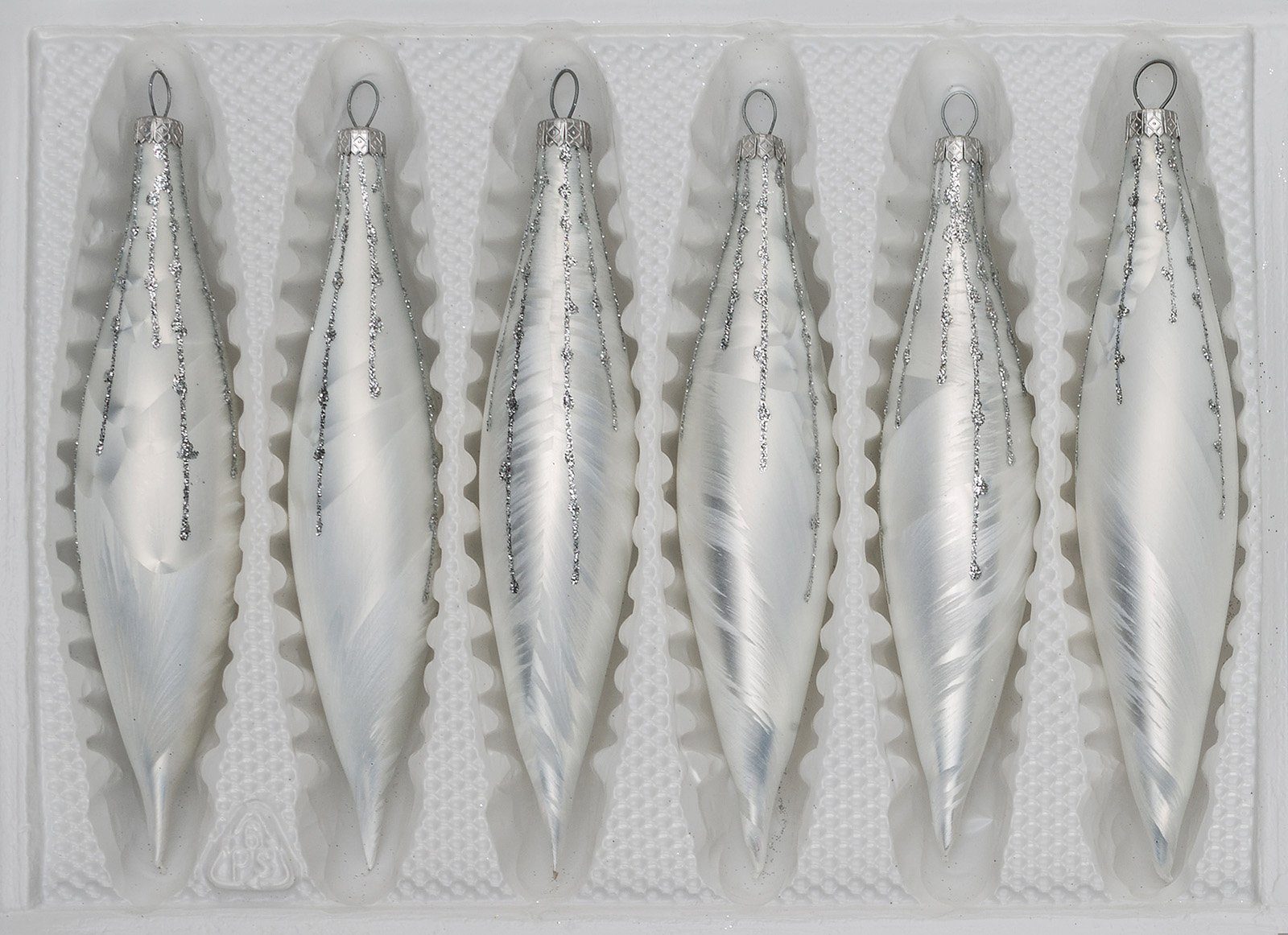 Navidacio Christbaumschmuck 6 tlg. Glas-Zapfen Set in Ice Weiss Silber Regen