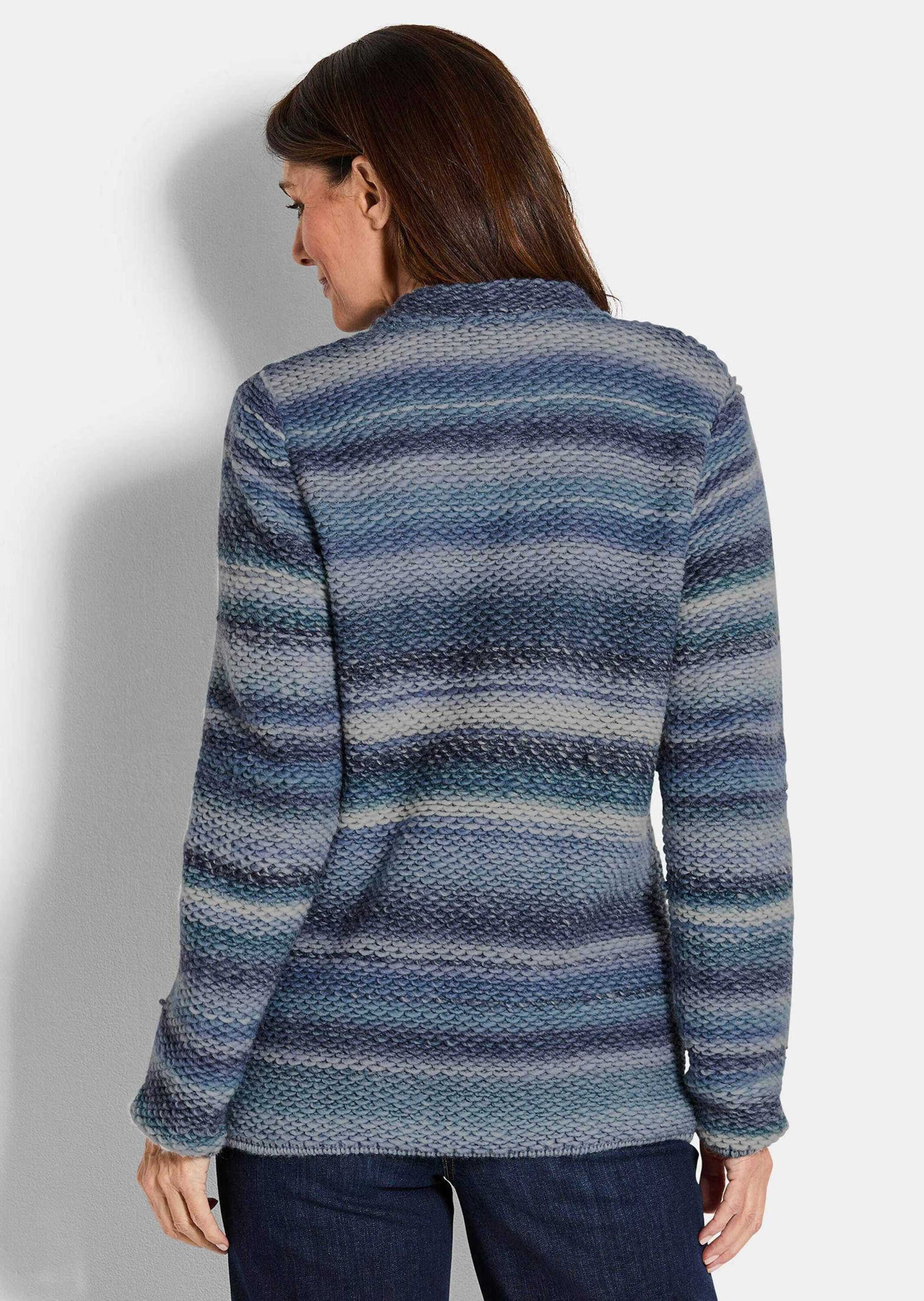 GOLDNER Strickjacke Kurzgröße: Multicolor Woll-Jacke mit Stehkragen Hüftlanger Schurwoll-Cardigan, Stehkragen, Knopfverschluss