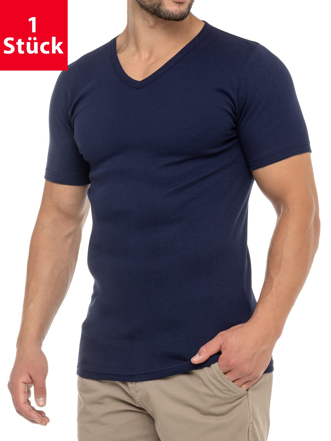 Kurzarmshirt Herren Business T-Shirt V-Neck Feinripp Baumwolle (1er/3er)