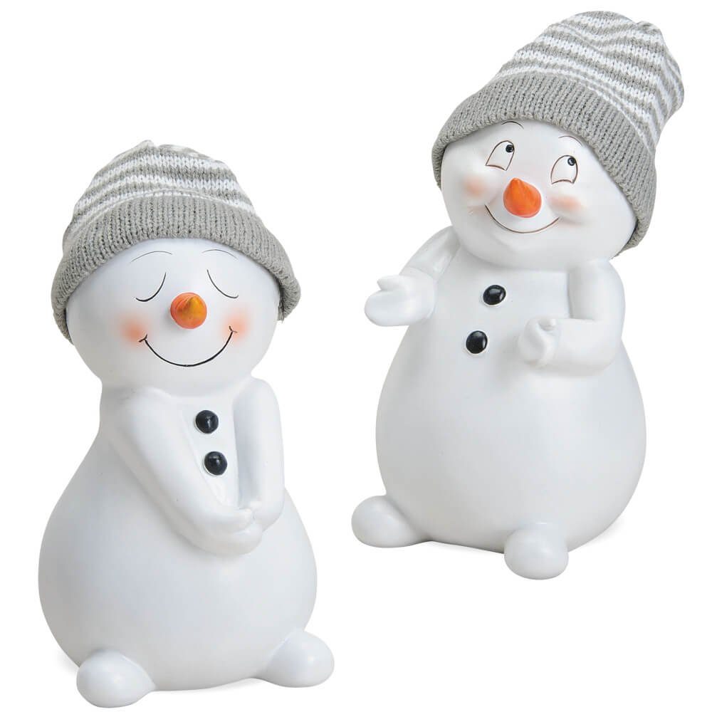 Dekofigur Schneemann Figuren 2er graue Mützen 19cm