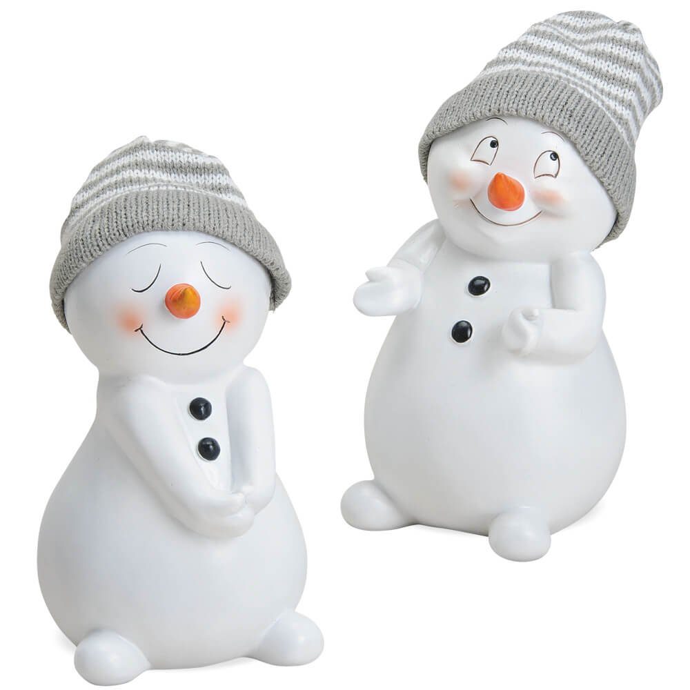 Mützen Schneemann Figuren St) HOBBY HOME 2er Dekofigur & (2 matches21 graue 19cm