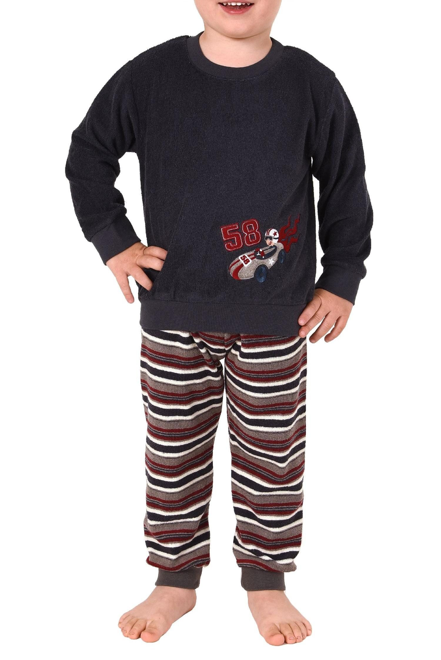 Normann Pyjama Jungen Frottee Pyjama langarm mit Bündchen und Renn Auto Motiv