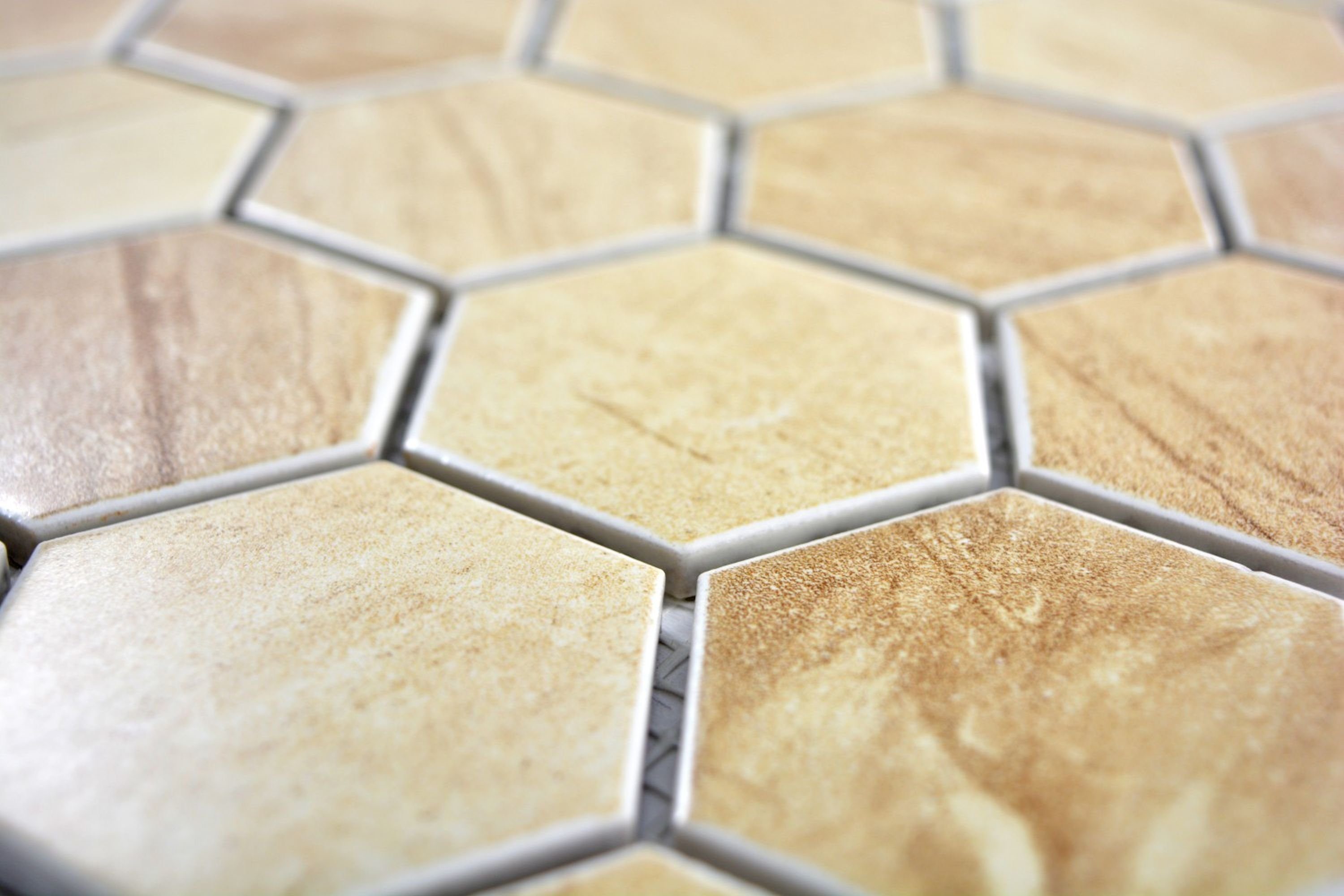 beige matt Mosaikfliesen / Keramikmosaik Mosani Hexagon Matten 10 Mosaikfliesen