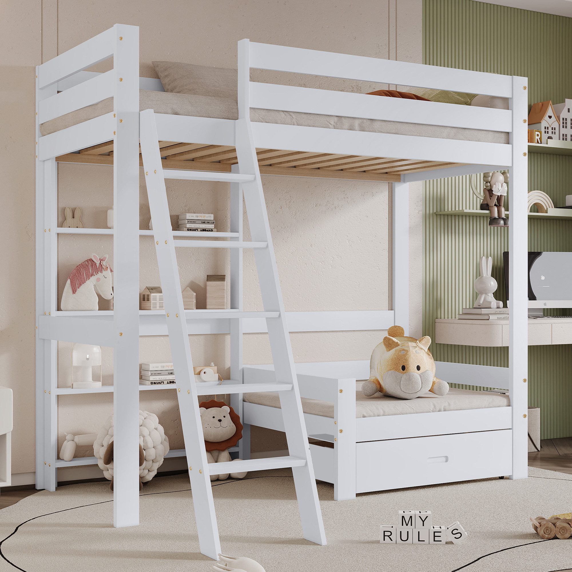 MODFU Etagenbett mit Sofa, Regalen und günstig online kaufen