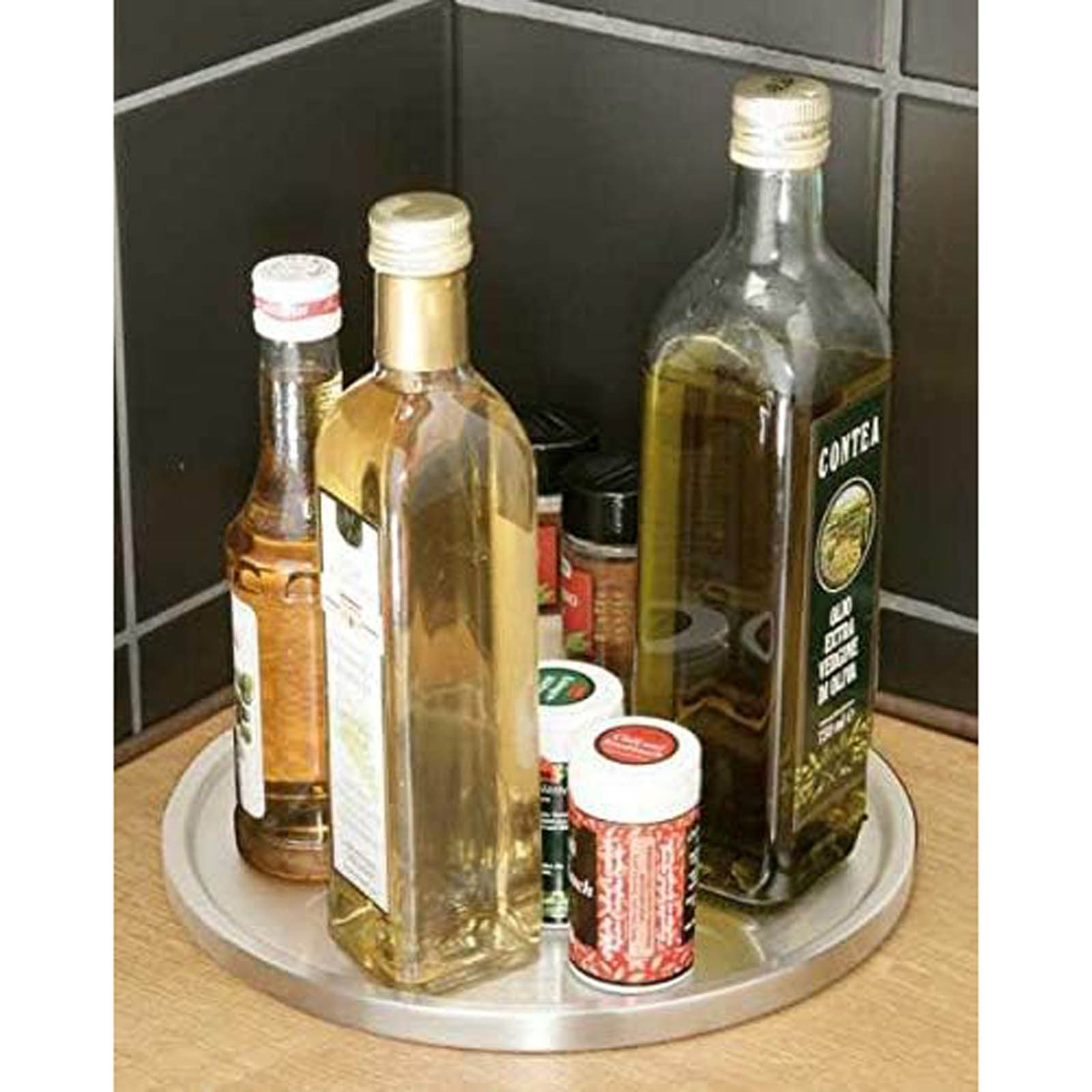 WENKO Drehteller Küchen-Karussell Drehplatte Organizer für Gewürze, Öl und Saucen, aus Edelstahl Matt Ø 26,5 cm – Bild 4 von 5