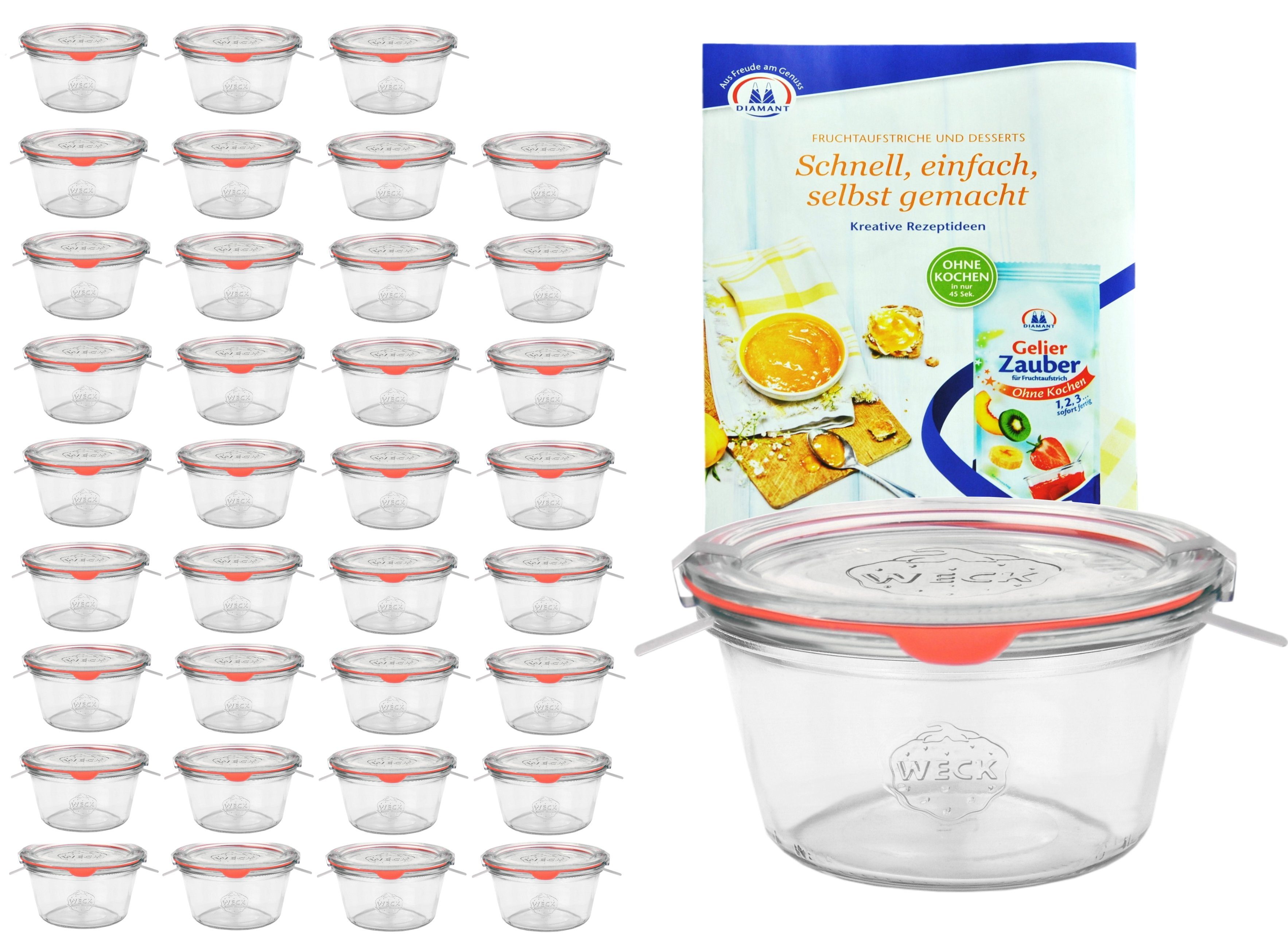 MamboCat Einmachglas 36er Set Weck Sturzgläser 290ml nieder Glasdeckel Einkochringe Klammer, Glas