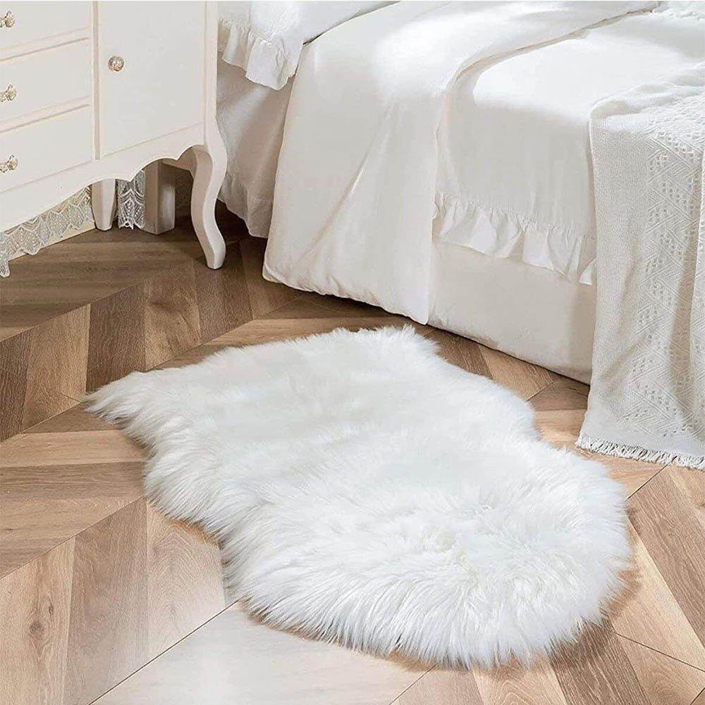 Weiß, 90 Teppich cm Longhair Matte Sofa FELIXLEO Langflor-Teppich Bettvorleger 60 x