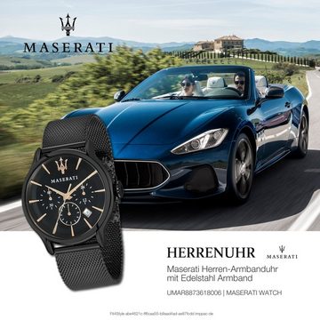 MASERATI Chronograph Maserati Herren Uhr Chronograph, Herrenuhr rund, groß (ca. 42mm) Edelstahlarmband, Made-In Italy