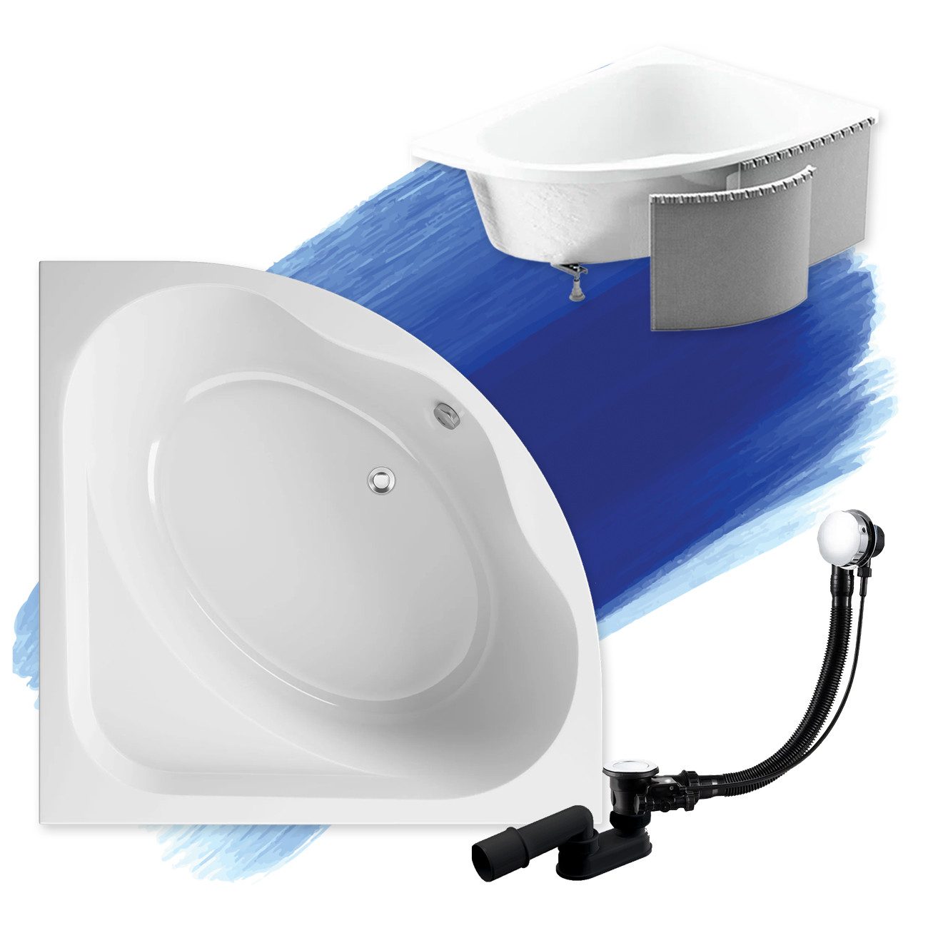 KOLMAN Badewanne Eckbadewanne Standard 150x150, Ablaufgarnitur & Füße GRATI günstig online kaufen