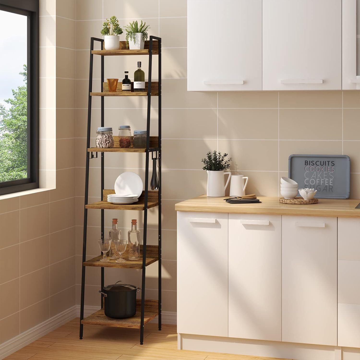 Woltu Standregal, 1-tlg., mit 6 Ebenen, mit 4 Haken, aus MDF Metall günstig online kaufen