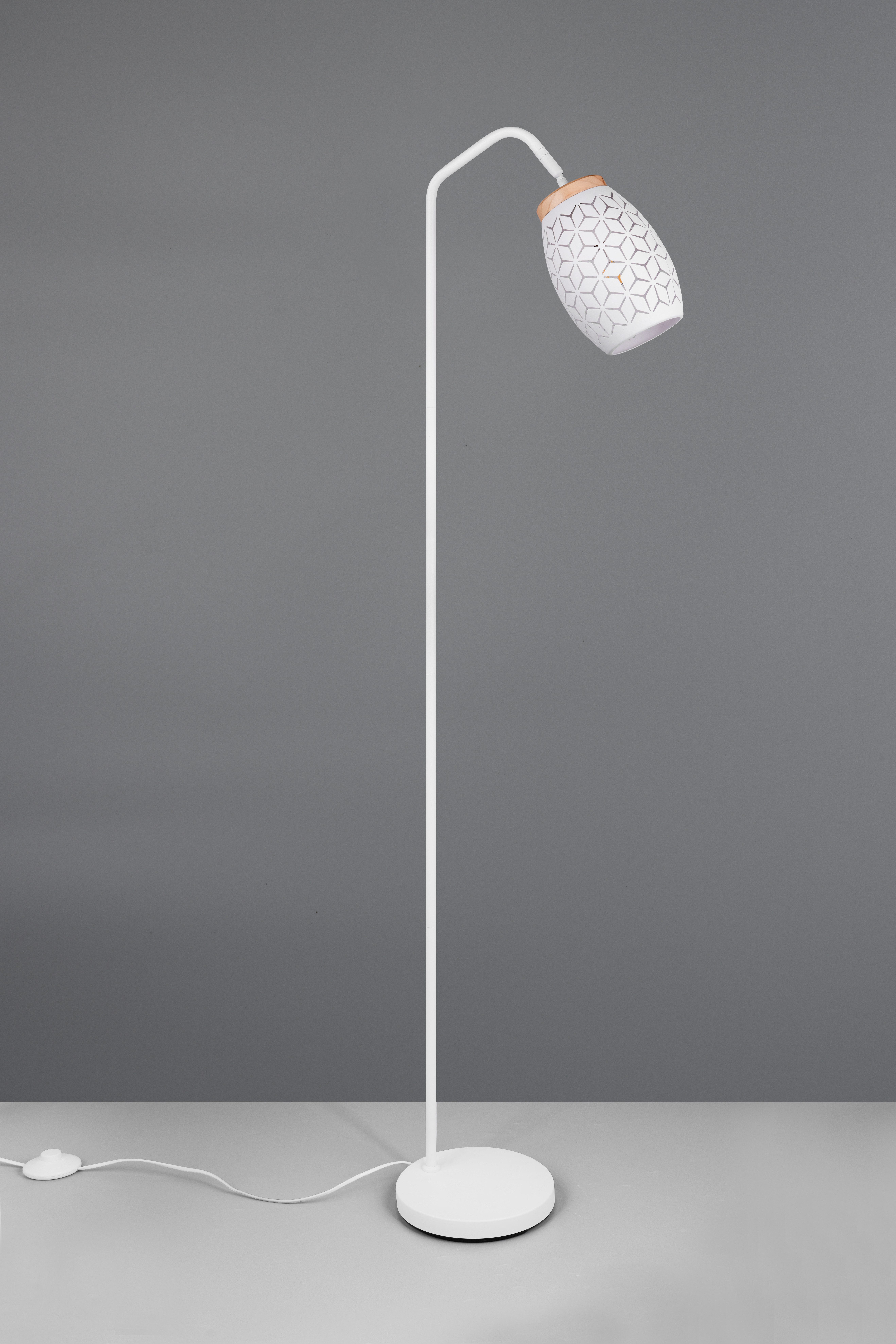 Reality Leuchten Stehlampe BIDAR, Stehleuchte Höhe 147 cm mit Fußschalter, exkl 1x E27 max 10W, Ein-/Ausschalter, Leuchtmittel wechselbar, warmweiß - kaltweiß, Metall-Lampenschirm mit Lasercut Muster und Holz-Dekoelement