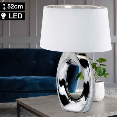 etc-shop LED Tischleuchte, Schreib Nacht Tisch Lampe Wohn Schlaf Zimmer Textil Lampe silber weiß im Set inkl. LED Leuchtmittel