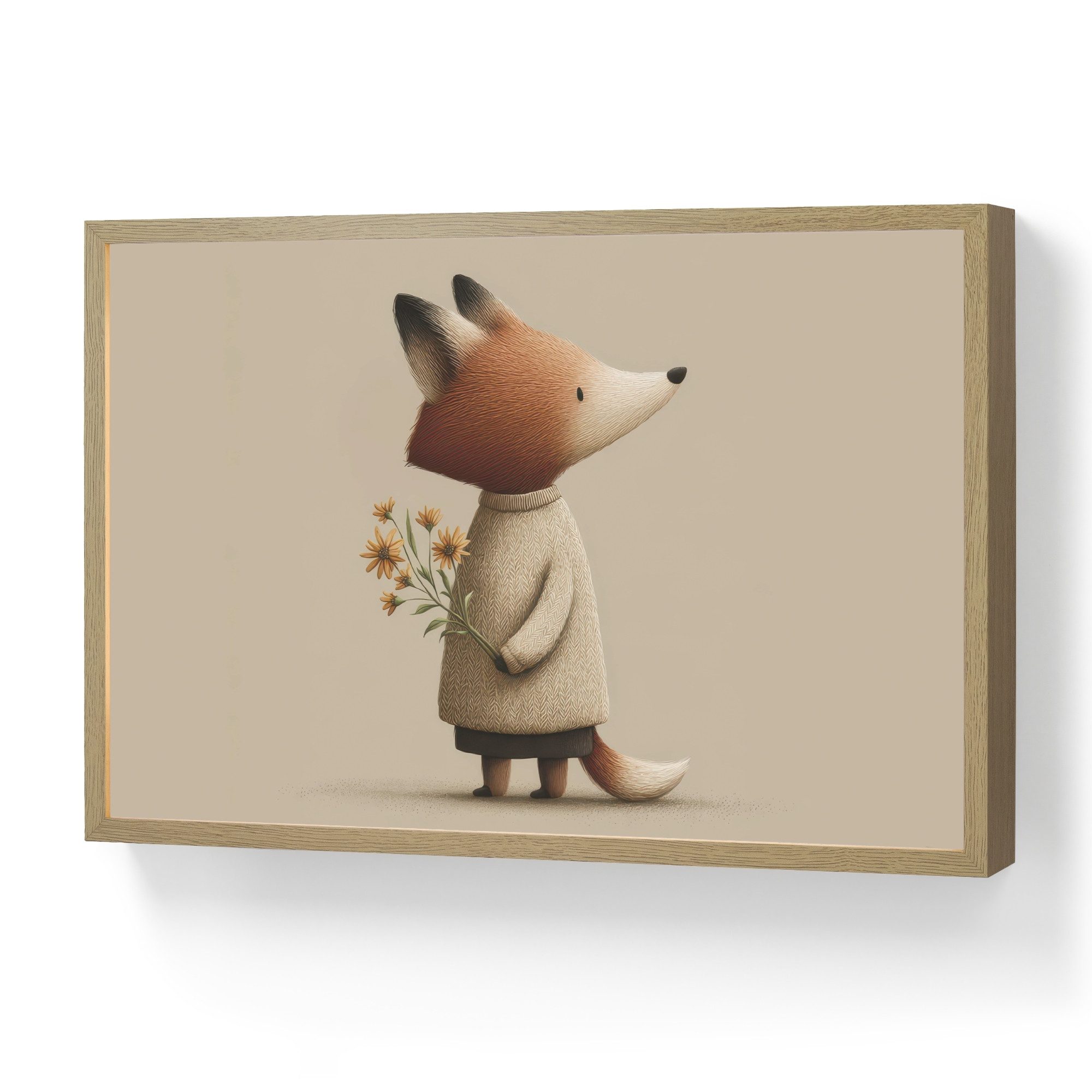 OnlyWow Wandleuchte Lightbox Fuchs - Gelbe Blumen - Minimalistisch - Jungen, Dimmbar, Farbwechsel, LED, Warmweiß, Kaltweiß, Neutralweiß Einstellbar, Wandlampe Innen, Dimmbar, Aufladbarer USB Akku, LED, Modern
