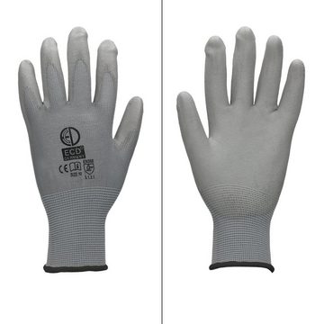 ECD Germany Arbeitshandschuh-Set Arbeitshandschuhe Mechanikerhandschuhe Montagehandschuhe 1 Paar PU-Beschichtung Größe 10-XL Grau atmungsaktiv rutschfest robust