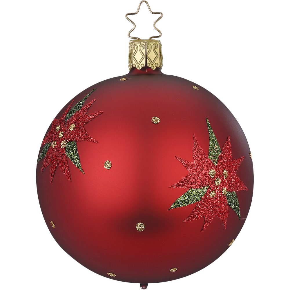 INGE-GLAS® Weihnachtsbaumkugel Weihnachtssterne, chianti matt Ø8cm (1 St), mundgeblasen, handbemalt
