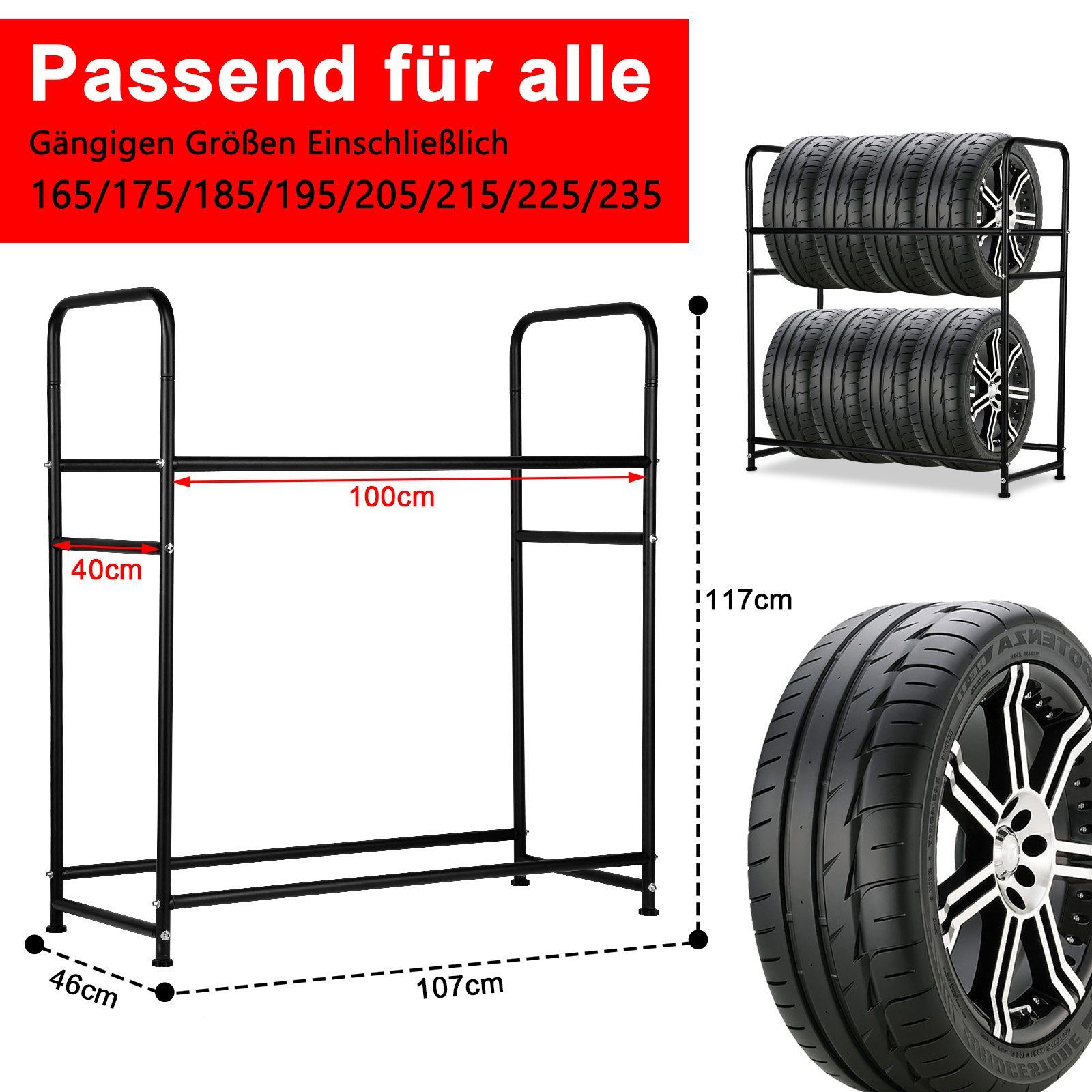 für Gimisgu 8 107×46×117cm Regal Reifenregal Reifen Reifenständer Stahlkonstruktion