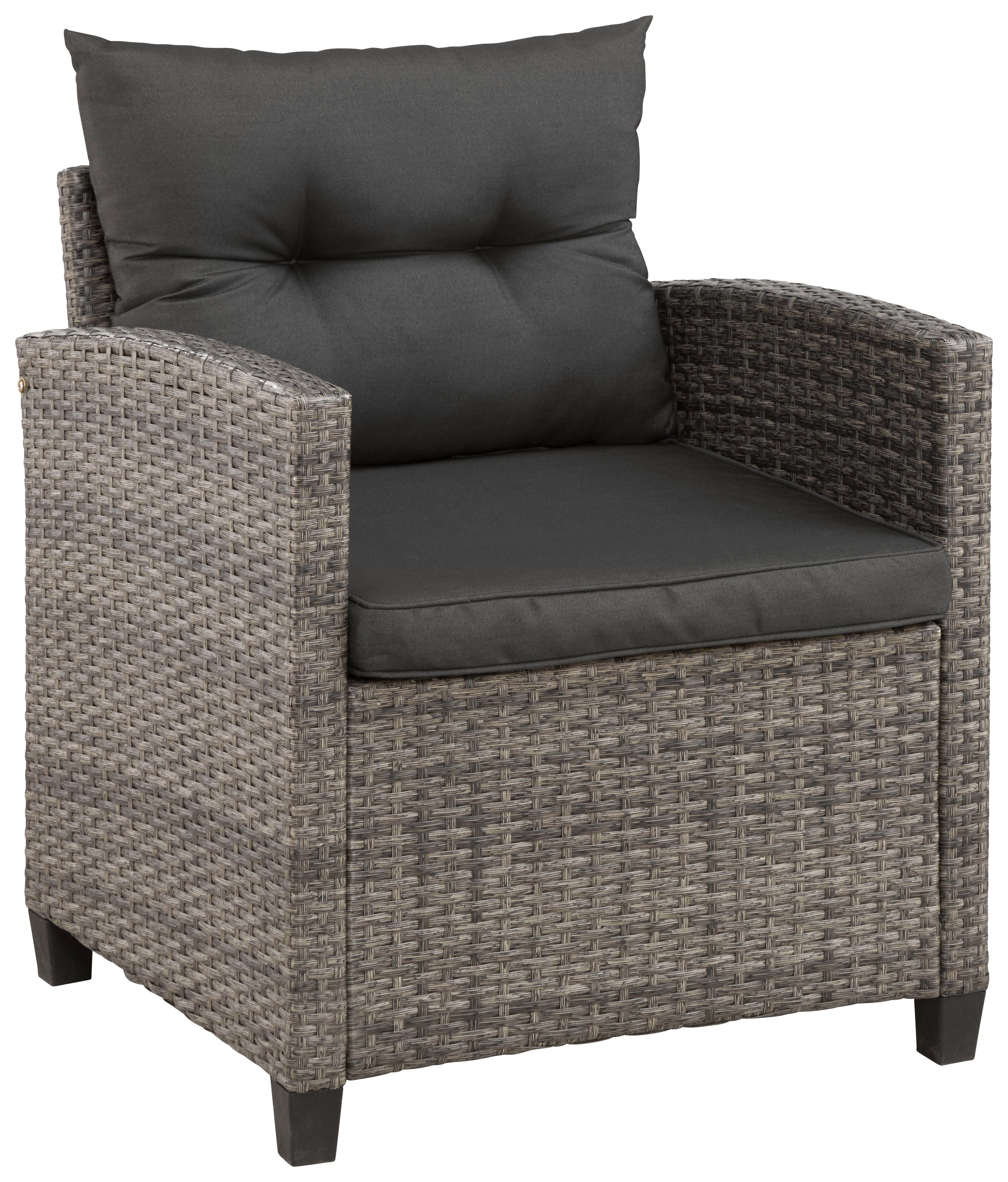 braun/grau | braun, Hocker, Keros Sessel, Premium, Gartenlounge-Set Ecklounge, grau Polyrattan anthrazit, Tisch, 2 (20-tlg), KONIFERA