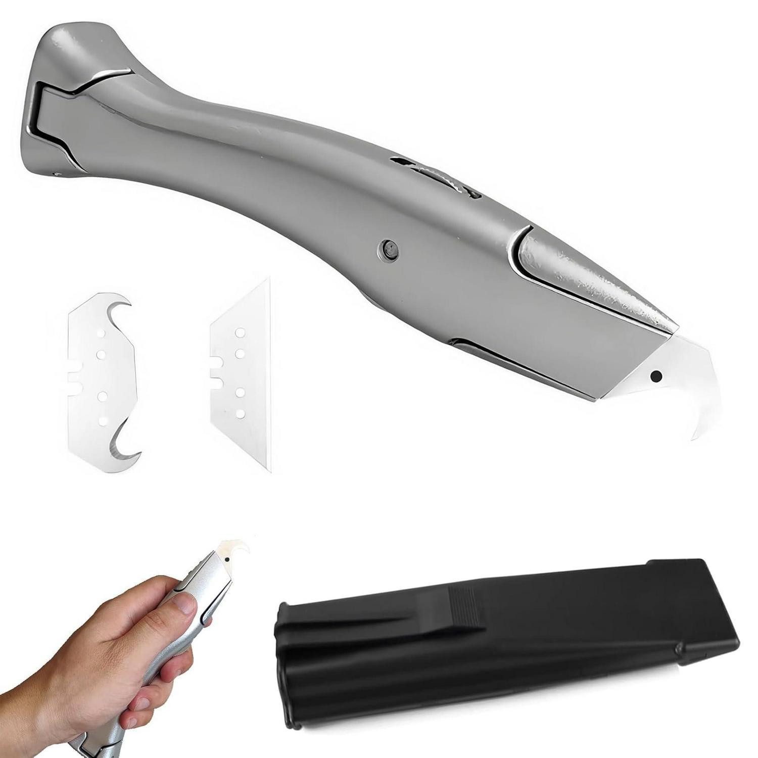 LuxusKollektion Teppichmesser Hakenmesser-Set mit Trapezklingen & Hülle