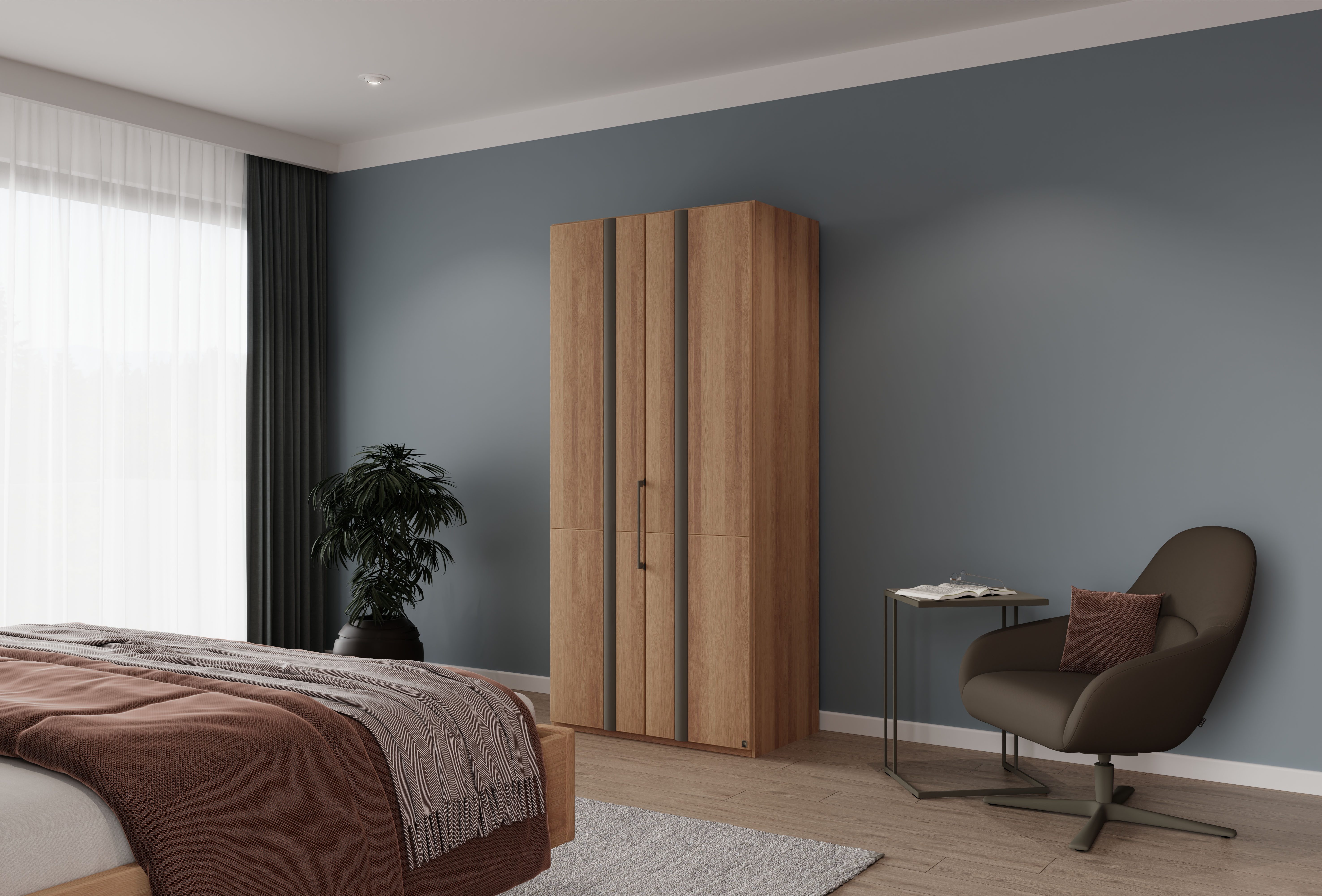 Musterring Kleiderschrank Sorrent, Kleiderschrank, teilmassiv Eiche (mit Türdämpfern, in 5 Breiten & 2 Höhen, extra Böden, MADE IN GERMANY) Türen in Eiche massiv mit Absetzung in Schiefer, verschiedene Maße