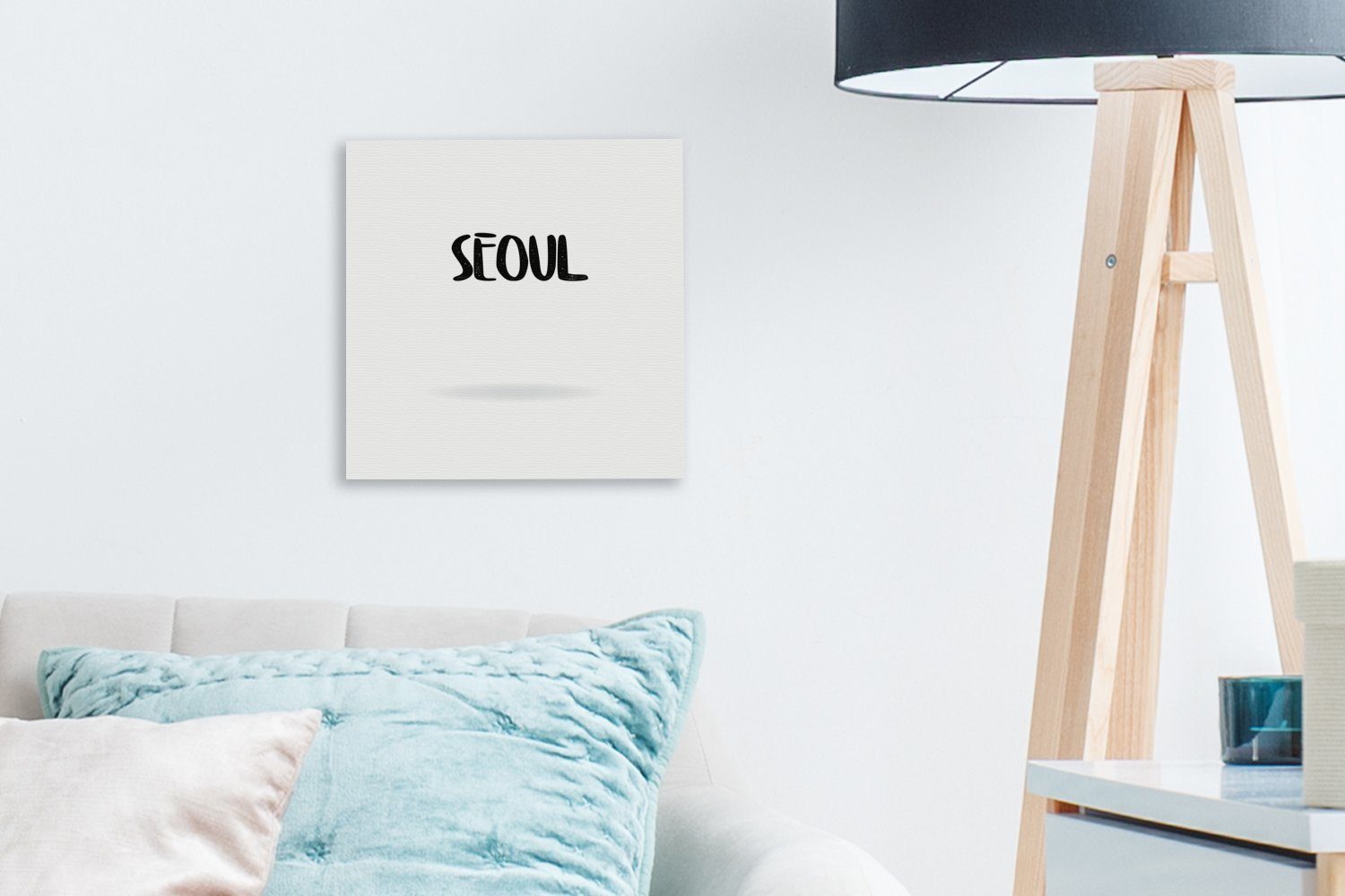 Schlafzimmer OneMillionCanvasses® (1 Buchstaben, für Bilder Leinwandbild in Wohnzimmer Schwarz-weiße St), Leinwand Seoul von Illustration