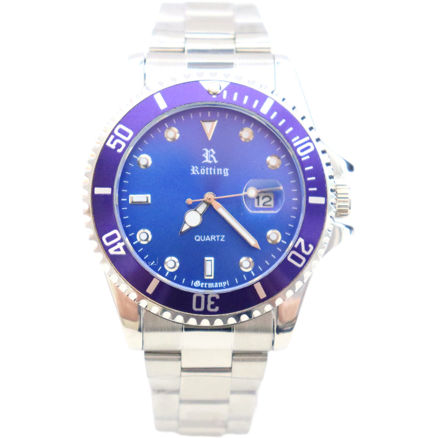Rötting Design Quarzuhr Herrenuhr Quarz blaue Lünette zum Drehen blaues Zif günstig online kaufen