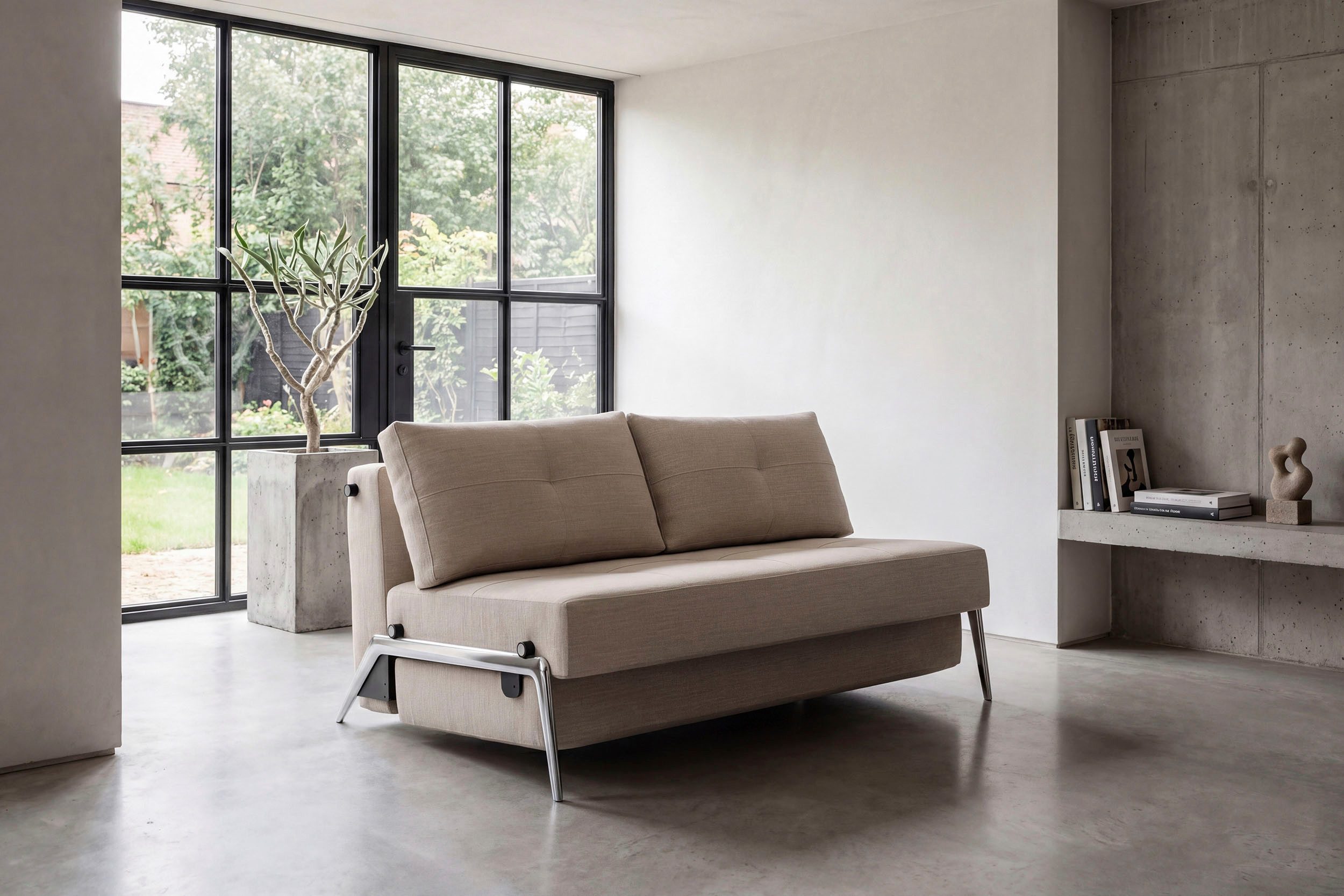 INNOVATION LIVING ™ Schlafsofa Cubed Klappsofa, hochwertige Schlaffunktion, Design und extra Komfort, Frontauszug, sehr platzsparend, abgewinkelt Sitzen, waagerecht liegen