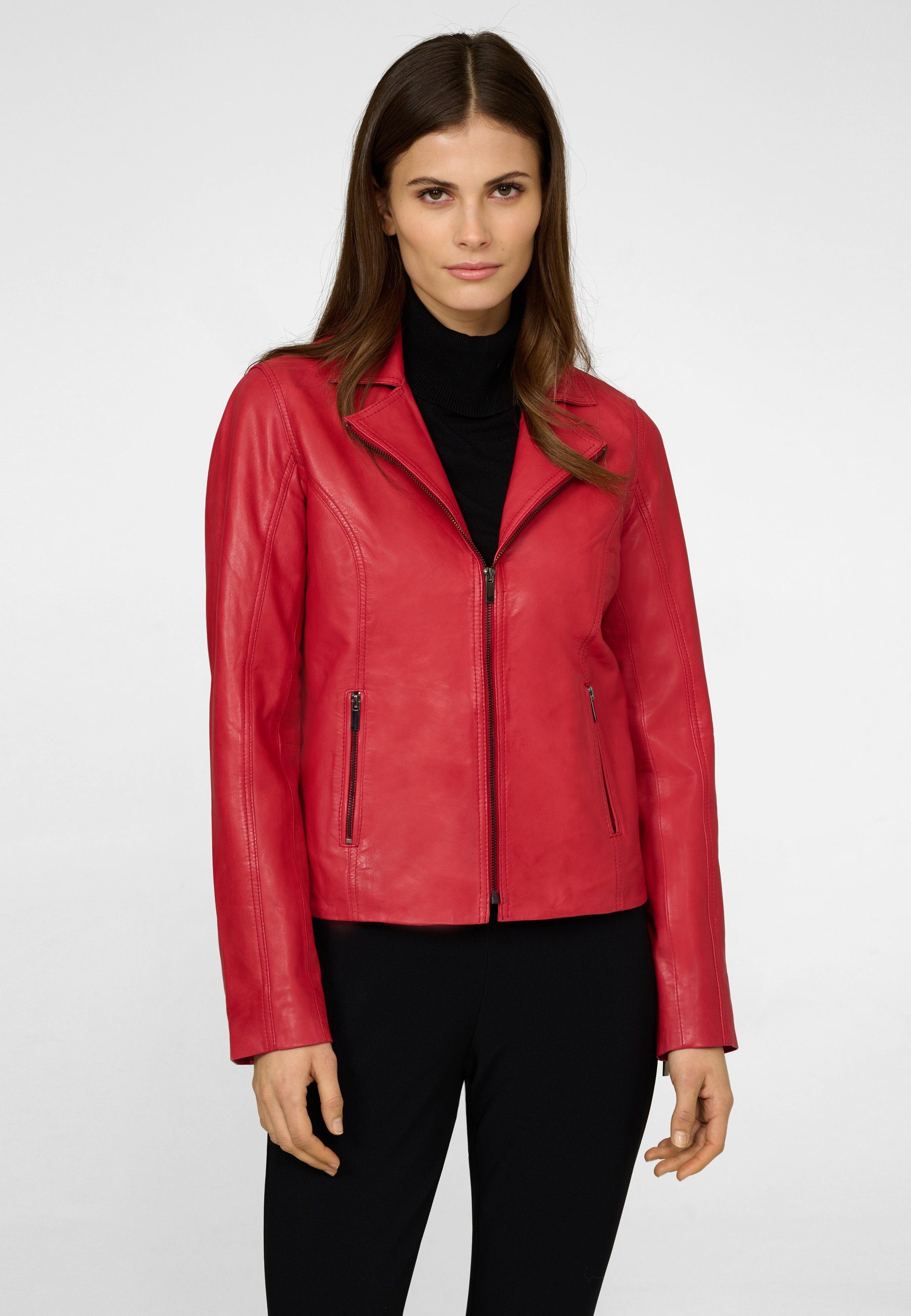 RICANO Lederjacke Amelie Hochwertiges Lamm-Nappa Leder Rot