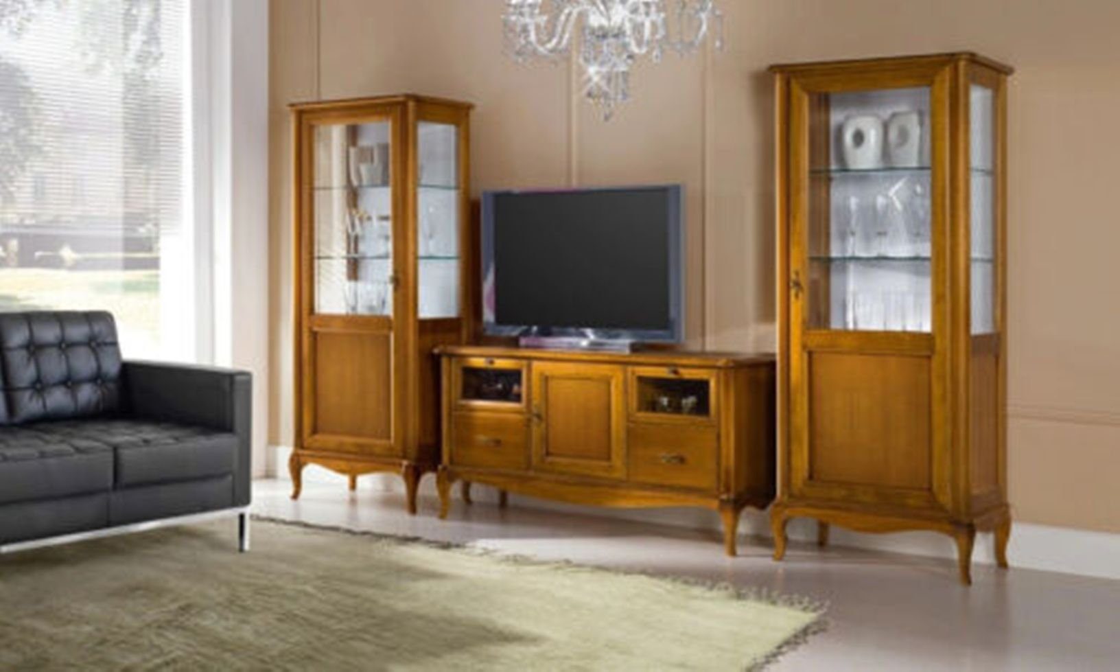 Wohnwand JVmoebel Klassische Italy Konsole TV-Ständer Made Wohnzimmer + Vitrine), Neu, Schrankwand Wohnwand Vitrine 2x in (3-St.,