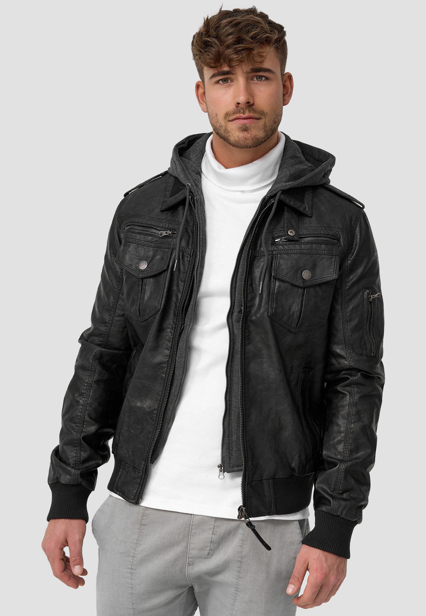 INDICODE Lederimitatjacke Herren Aaron Übergangsjacke Herrenjacke mit gerippten Ärmel - und Saumabschluss