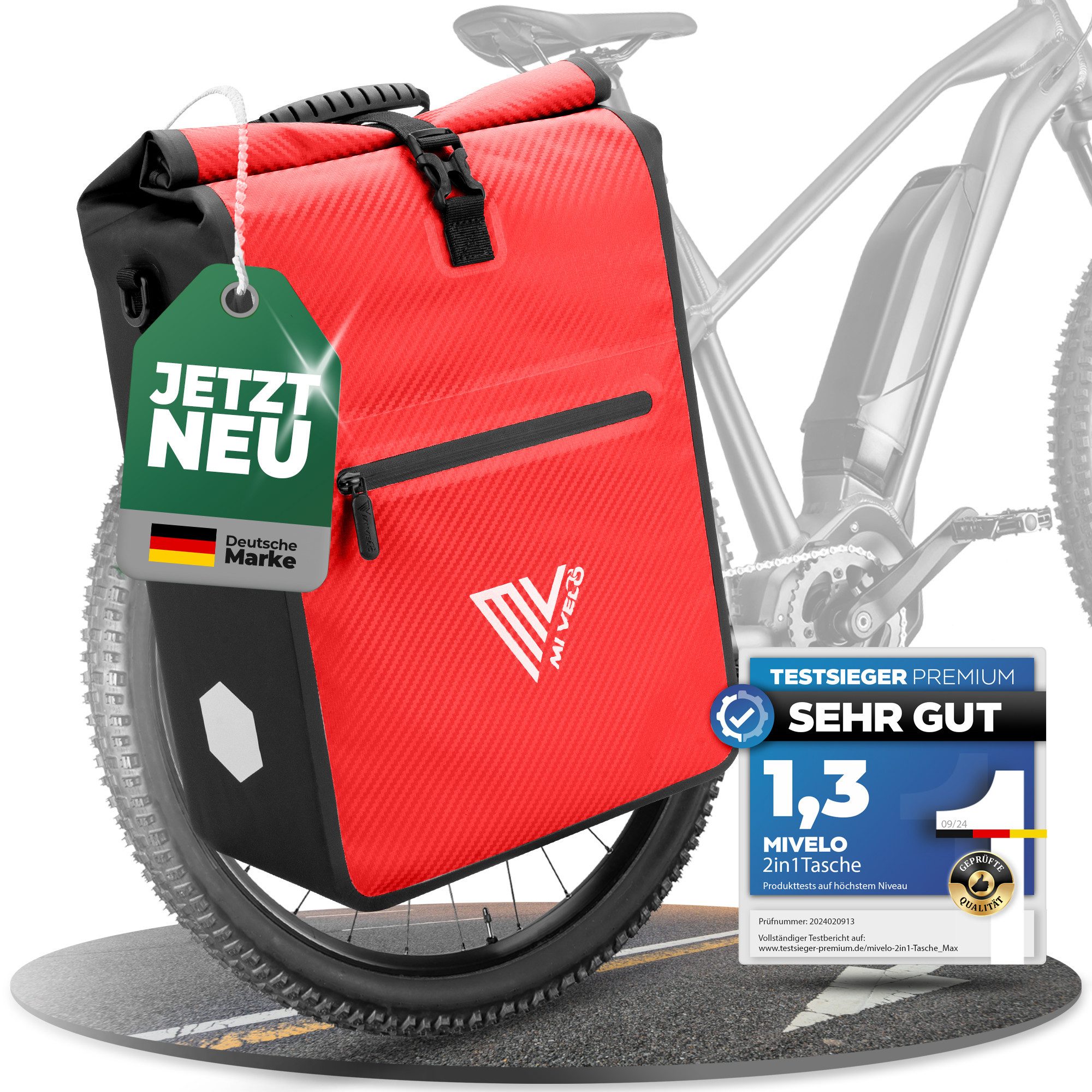 MIVELO Fahrradtasche 2in1 Gepäckträgertasche für Fahrrad wasserdicht, 25 Liter Volumen