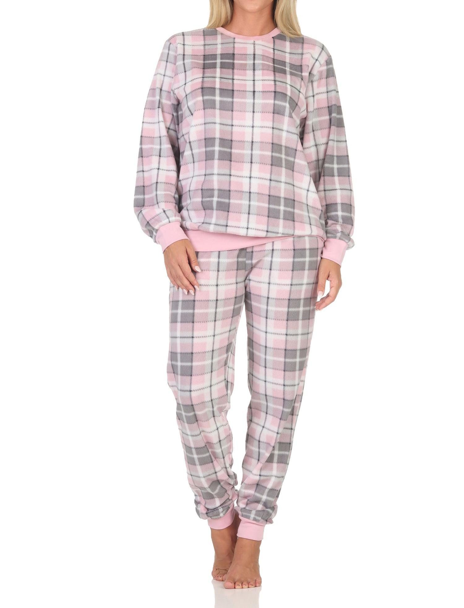 Normann Pyjama Normann Damen langarm Fleece Pyjama mit Bündchen in chilligen Look