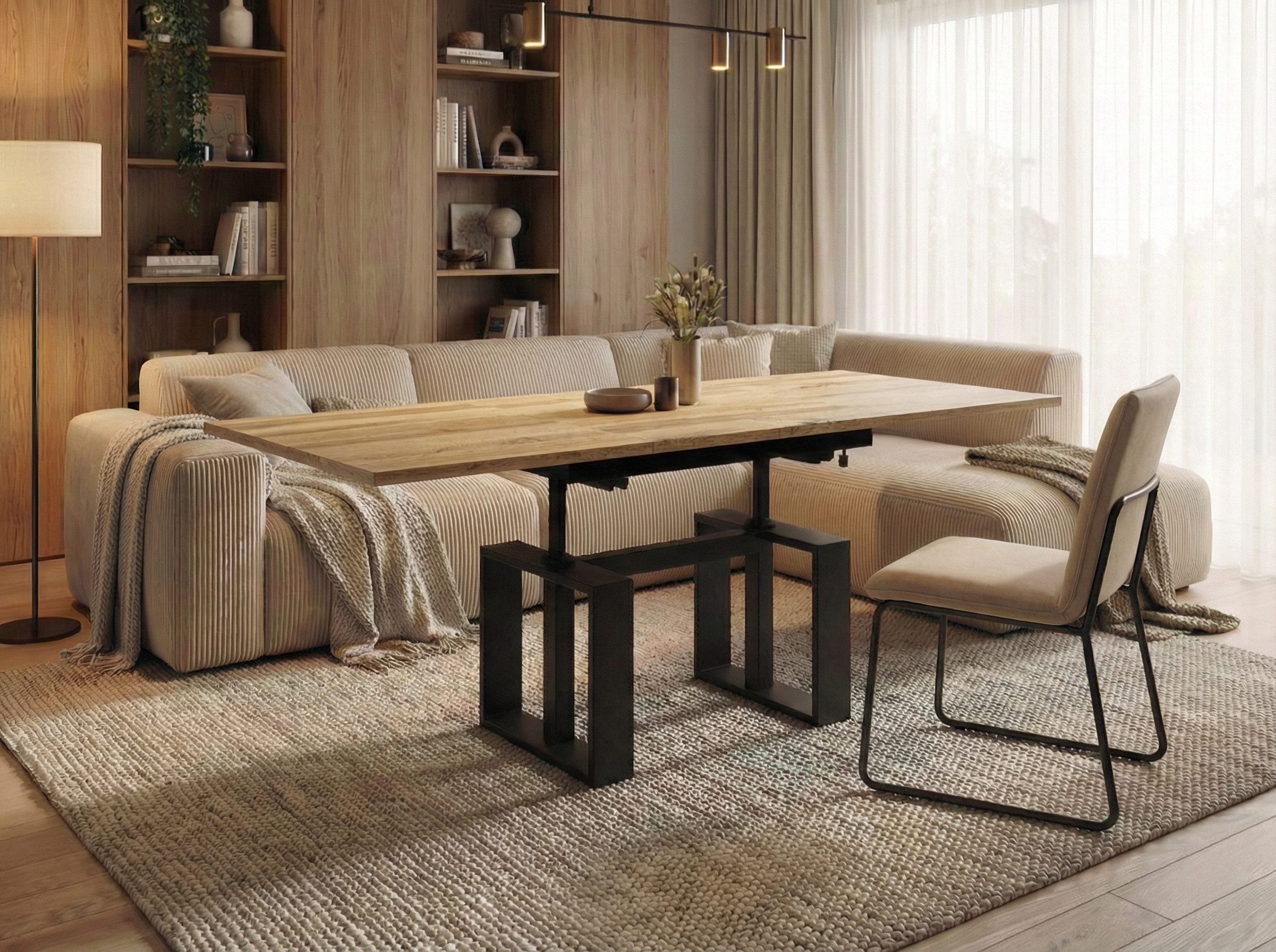 Endo-Moebel Couchtisch Empoli - ausziehbar 110-170cm und höhenverstellbar Doppellift Metall, Couch- & Esstisch, modern Design, Wohnzimmertisch, Multifunktionstisch