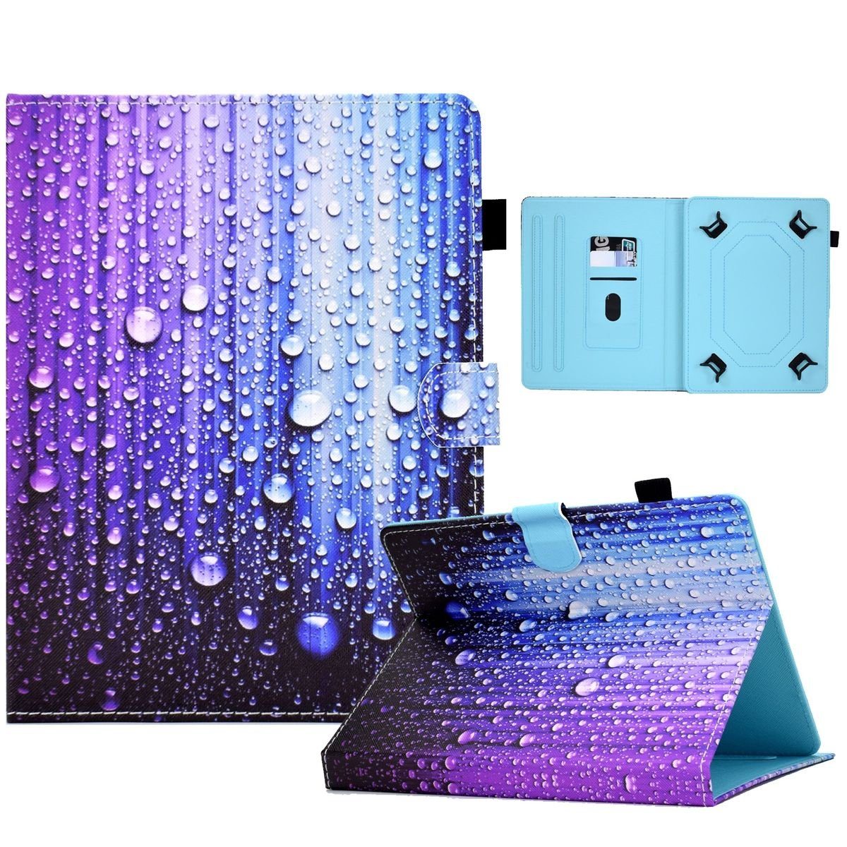 Wigento Tablet-Hülle Kunstleder Tablet Cover Tasche Wassertropfen für Amazon Fire HD 10 / 10 Plus Blau Hülle Case Etui
