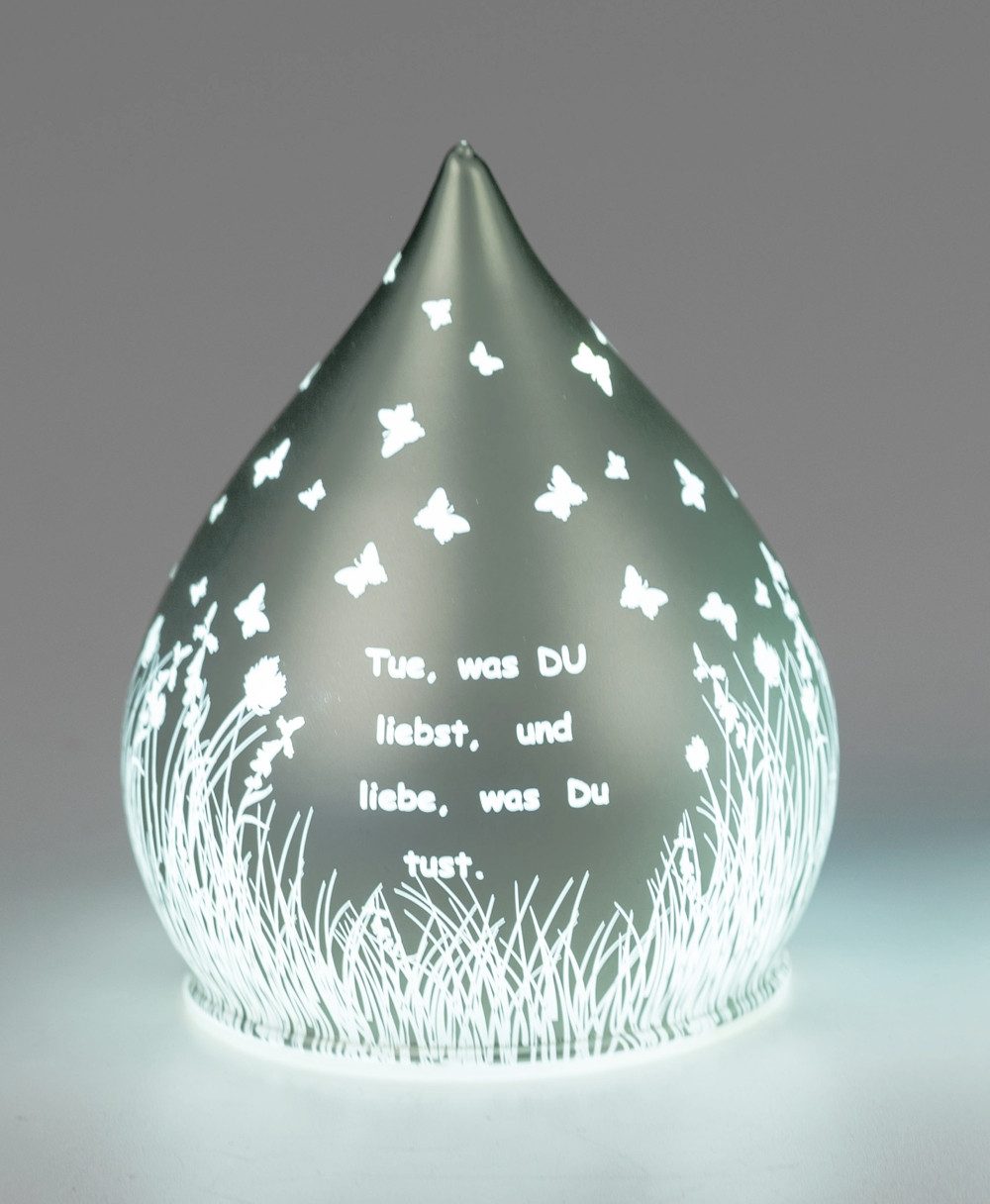 LED Dekolicht Tropfenform salbei Tue was du liebst 13cm 15cm