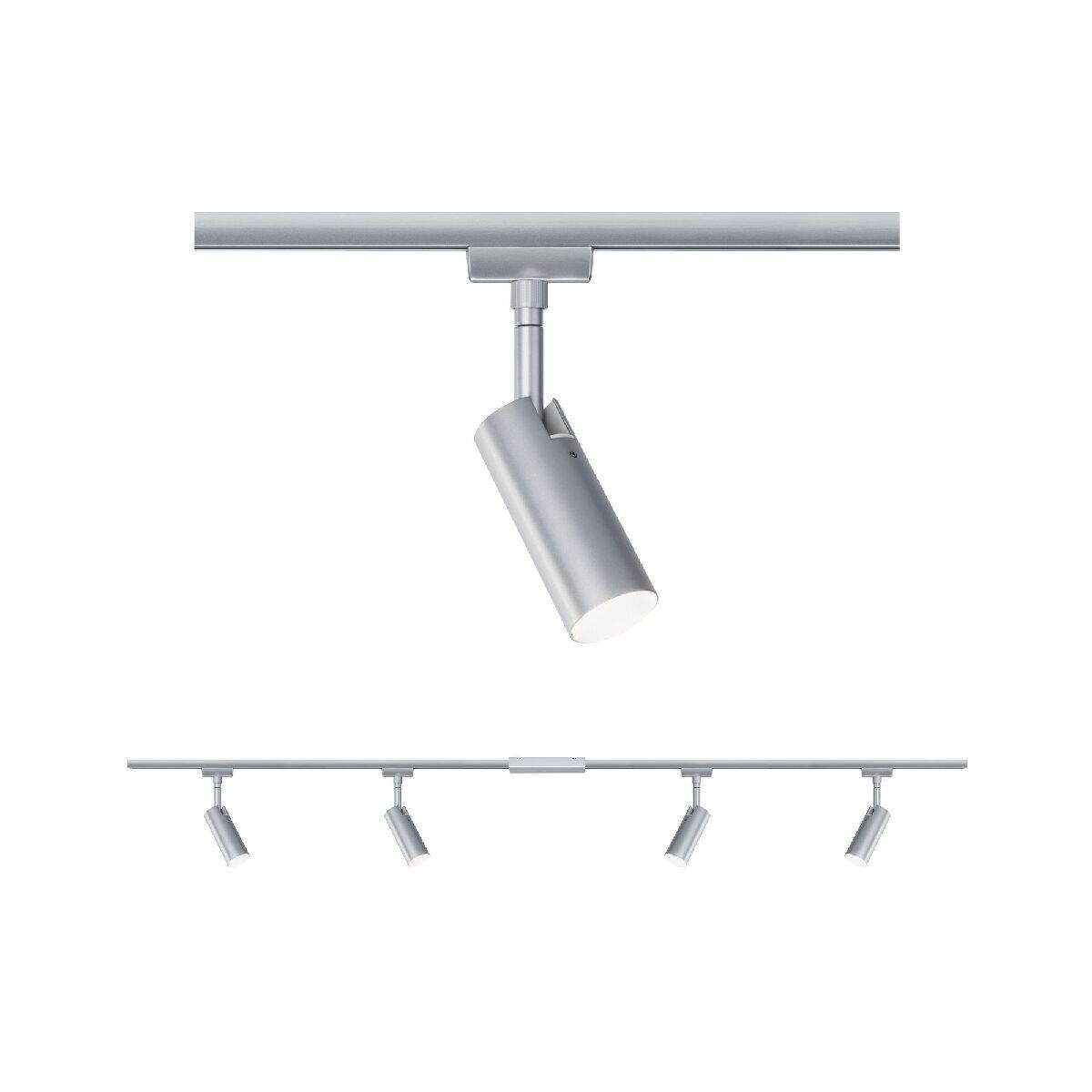 Paulmann Schienensystem-Sets URAIL BASISSET TUBO INKL VIER SPOTS IN CHROM MATT, (Enthält vier URail-Spots), Chrom matt, Inkl. Leuchtmittel, 3000 K, 480 lm, 230 V, LED-Technik