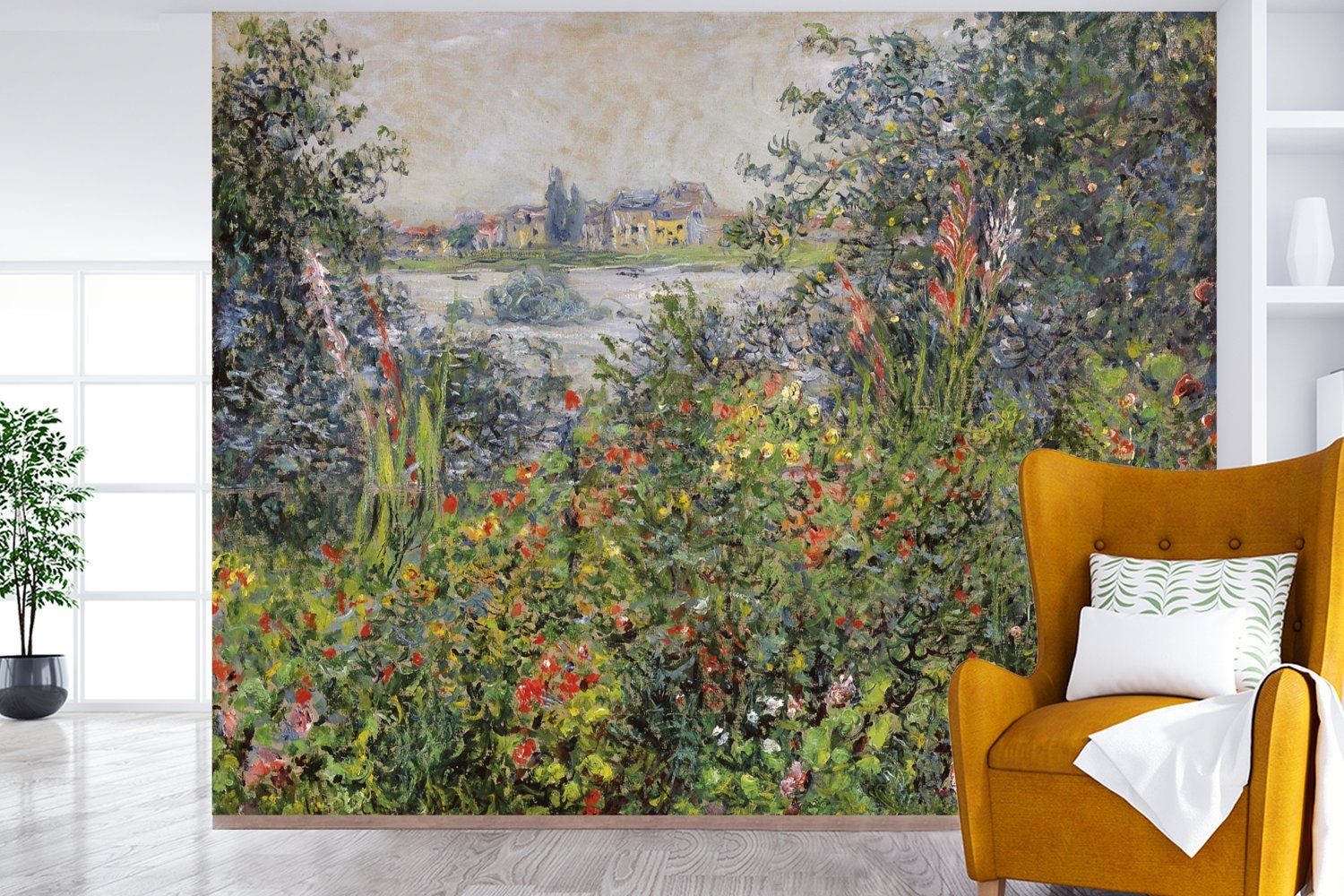 Wandtapete von Monet, Tapete Claude MuchoWow (5 Matt, Vetheuil bedruckt, Montagefertig Blumen Fototapete Vinyl - in Wohnzimmer, Gemälde für St),
