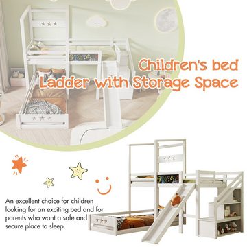 REDOM Kinderbett Etagenbett mit Tafel und Rutsche (90x200 cm Einzelbett mit Rausfallschutz Treppe mit Stauraum)