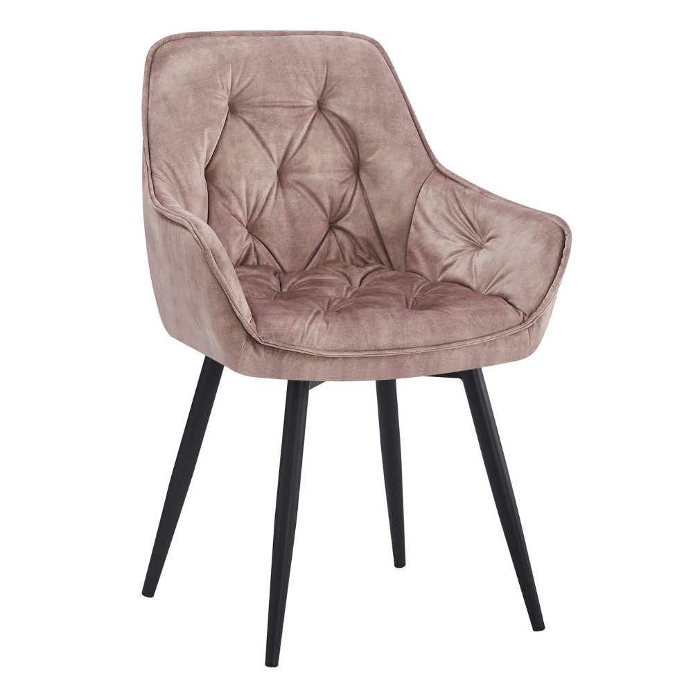 LebensWohnArt Stuhl Design Drehstuhl UDINA creme Samt Armlehne gepolstert Ziersteppung