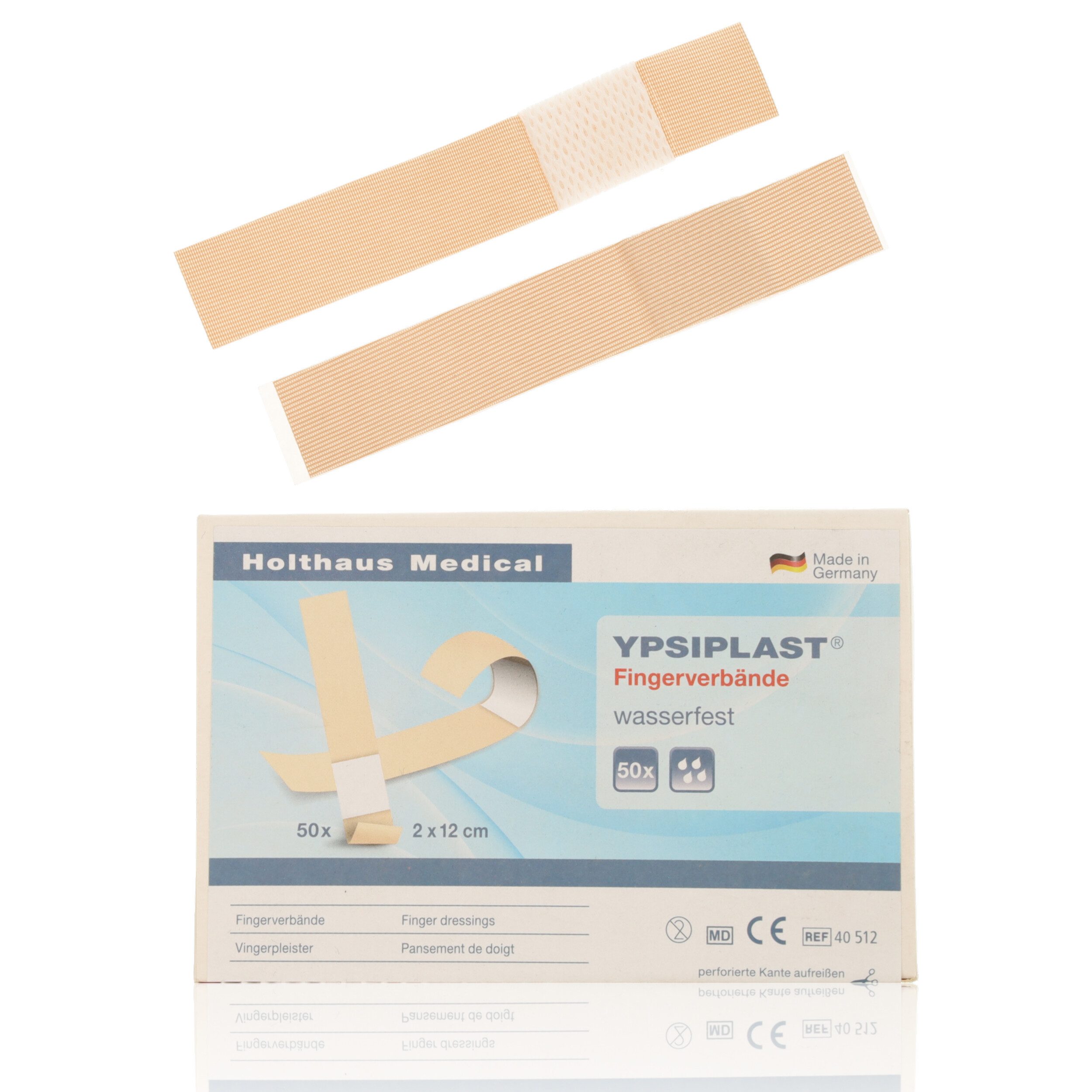Holthaus Medical Wundpflaster YPSIPLAST Fingerverband wasserfest 2x12cm 50Stk (50 St., wasserabweisend), hohe Klebekraft mit langem Klebeteil
