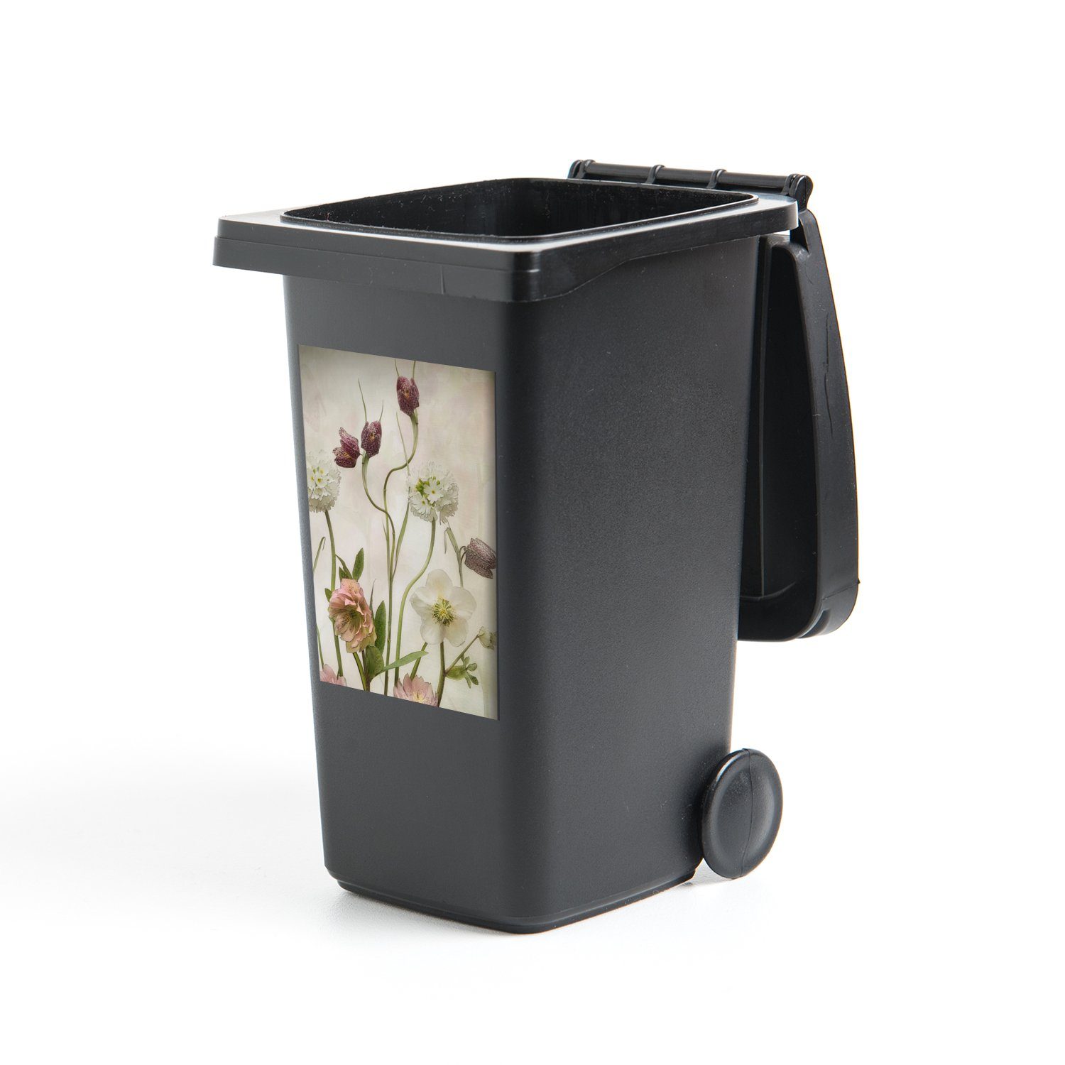 MuchoWow Wandsticker Blumen - Frühling - Garten - Stilleben (1 St), Mülleimer-aufkleber, Mülltonne, Sticker, Container, Abfalbehälter
