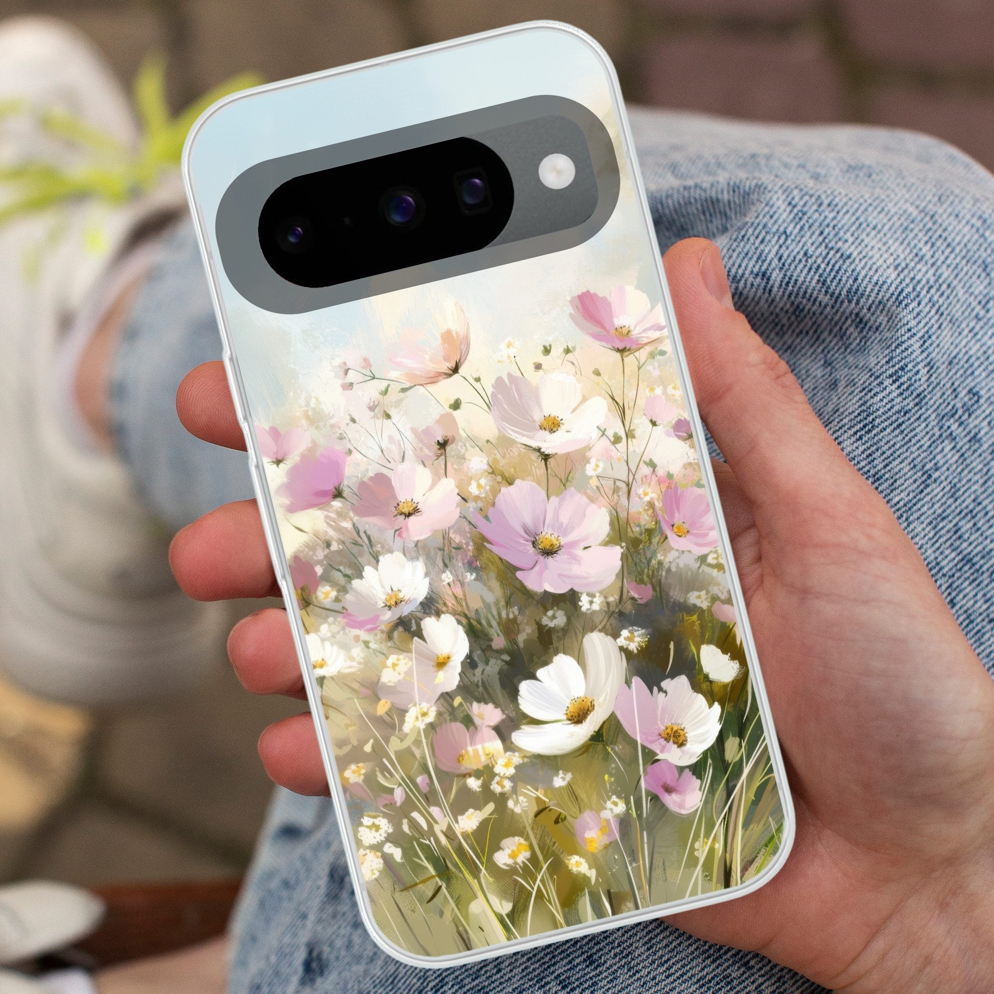 MuchoWow Handyhülle für Google Pixel 10 Pro Blumenfeld - Helle Farbtöne - Gemalt, Handy Case, Silikon, Bumper Case Dünn