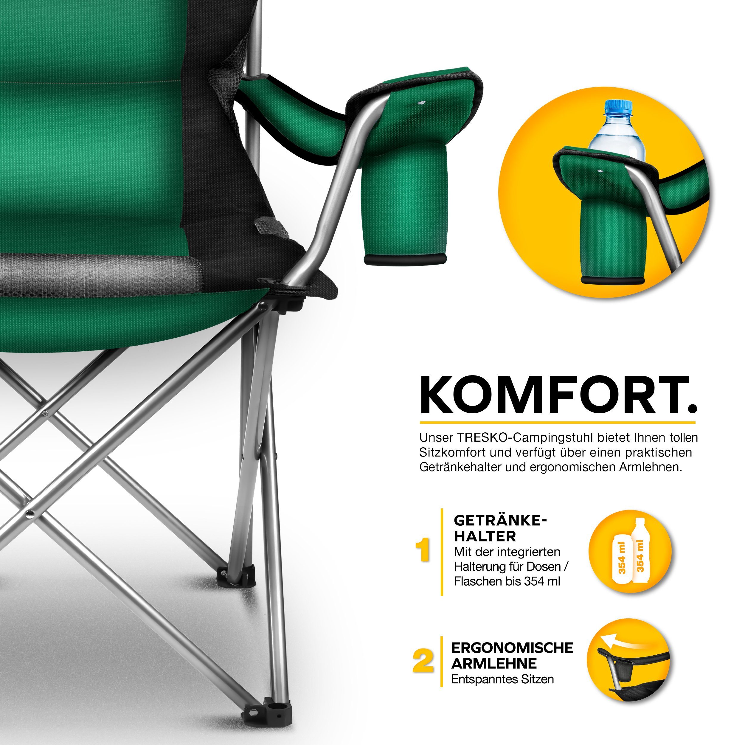 TRESKO Campingstuhl faltbar bis 150 kg Angelstuhl Faltstuhl, Klappstuhl mit günstig online kaufen